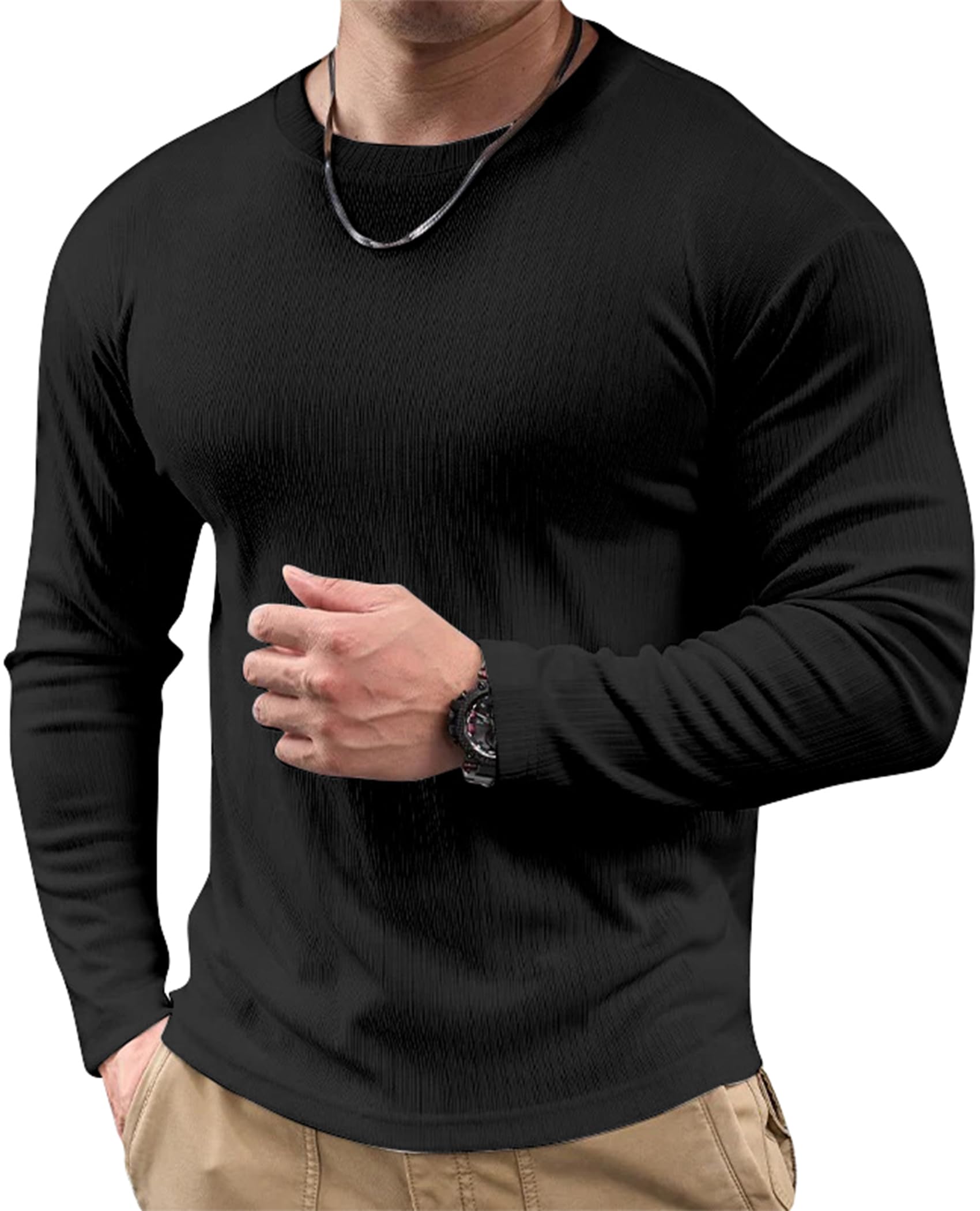 JMIERR Mens Muscle Shirt Slim Fitted Long Sleeve Anti-Wrinkle Casual Workout Gym T Shirts Crewneck