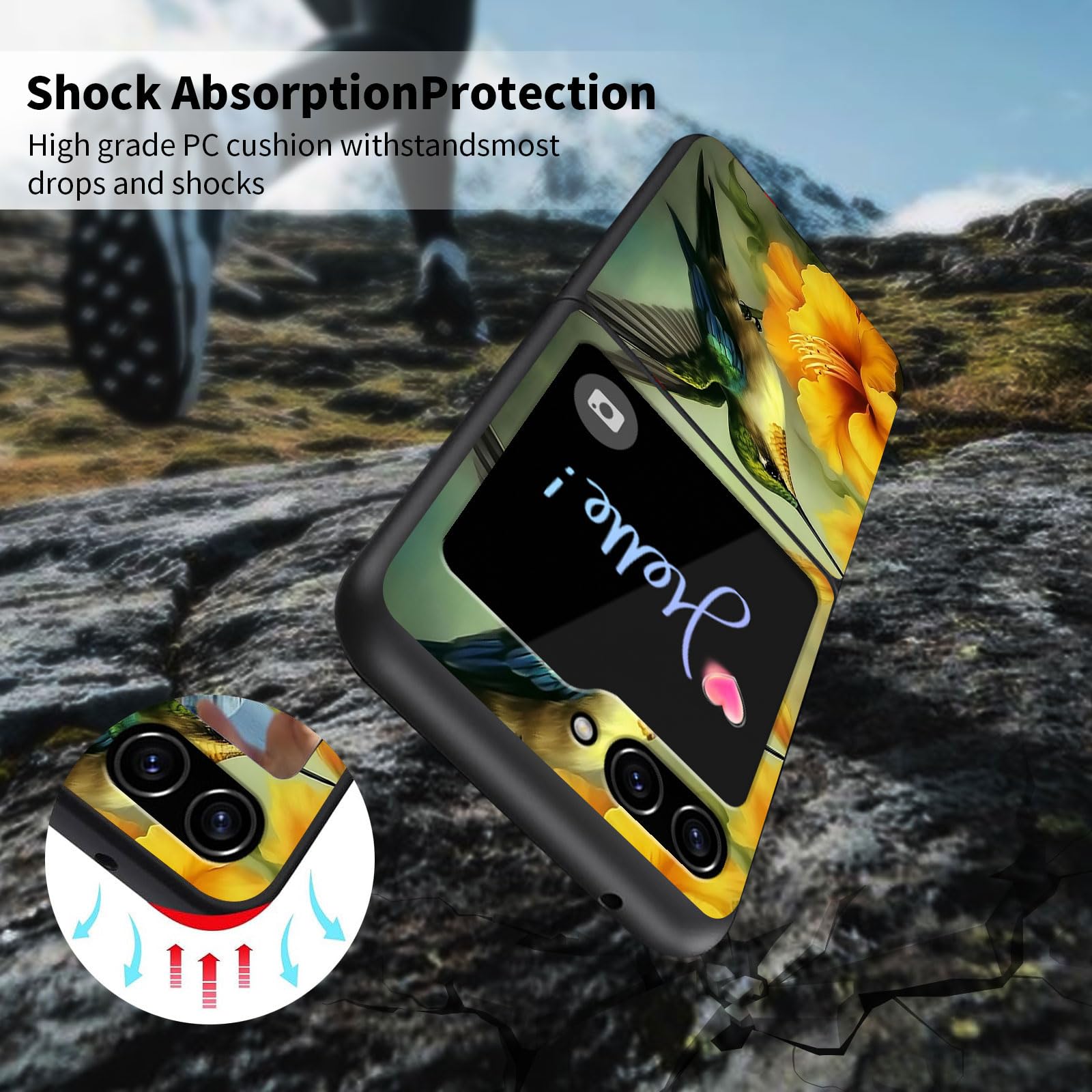 Qindaiwen for Samsung Galaxy Z Flip 5 5G Case, Hard PC Shell Ultra Thin Slim Durable Protective Phone Case Cover for Samsung Galaxy Z Flip5 5G 2023, Hummingbird-B