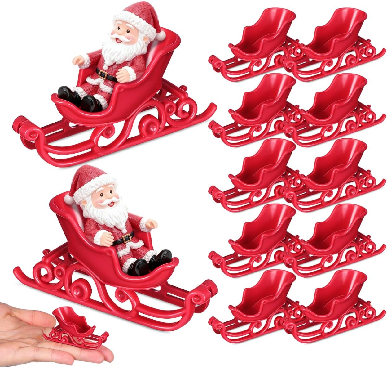 DOITOOL 12 Pcs Mini Christmas Sleigh Decorations 2. 79x1. 25x0. 78 Inch Small Santa Sleigh Ornamets Tiny Sled Figurine for Xmas Party Table Adornment