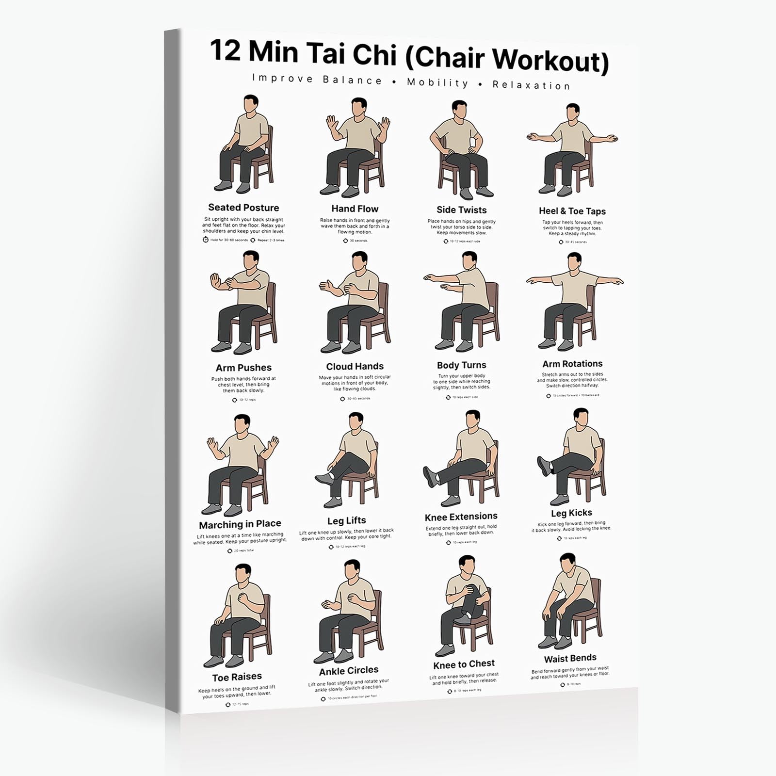 Tai Chi Walking Workout for Women Poster Balance & Mindful Movement Exercise Chart(8x12inchs，Unframed) — view 23