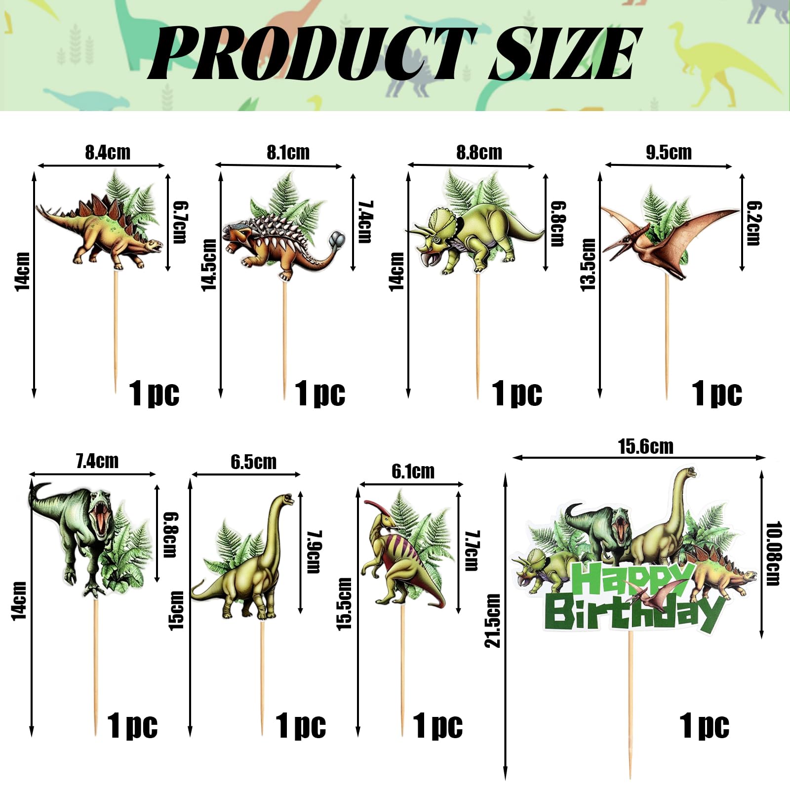 8 Pcs Dinosaur Cake Toppers Set, Dinosaur Cupcake Toppers Animal Cakes Decorations, Suitable for Jungle Dinosaurs Theme Party Boy and Girl Birthday Cakes Decoration — view 2