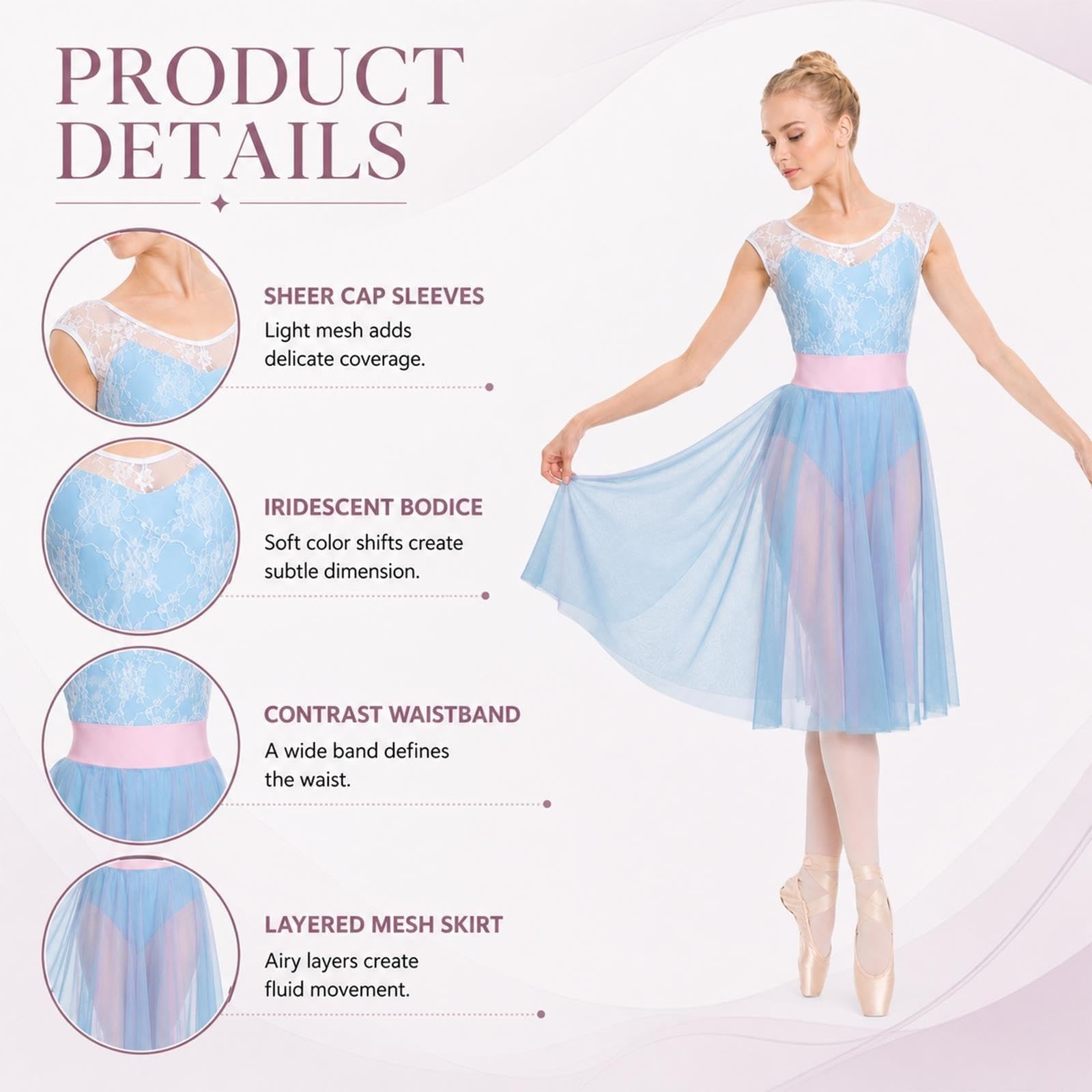Abito da balletto con corpetto in pizzo e gonna fluida in tulle