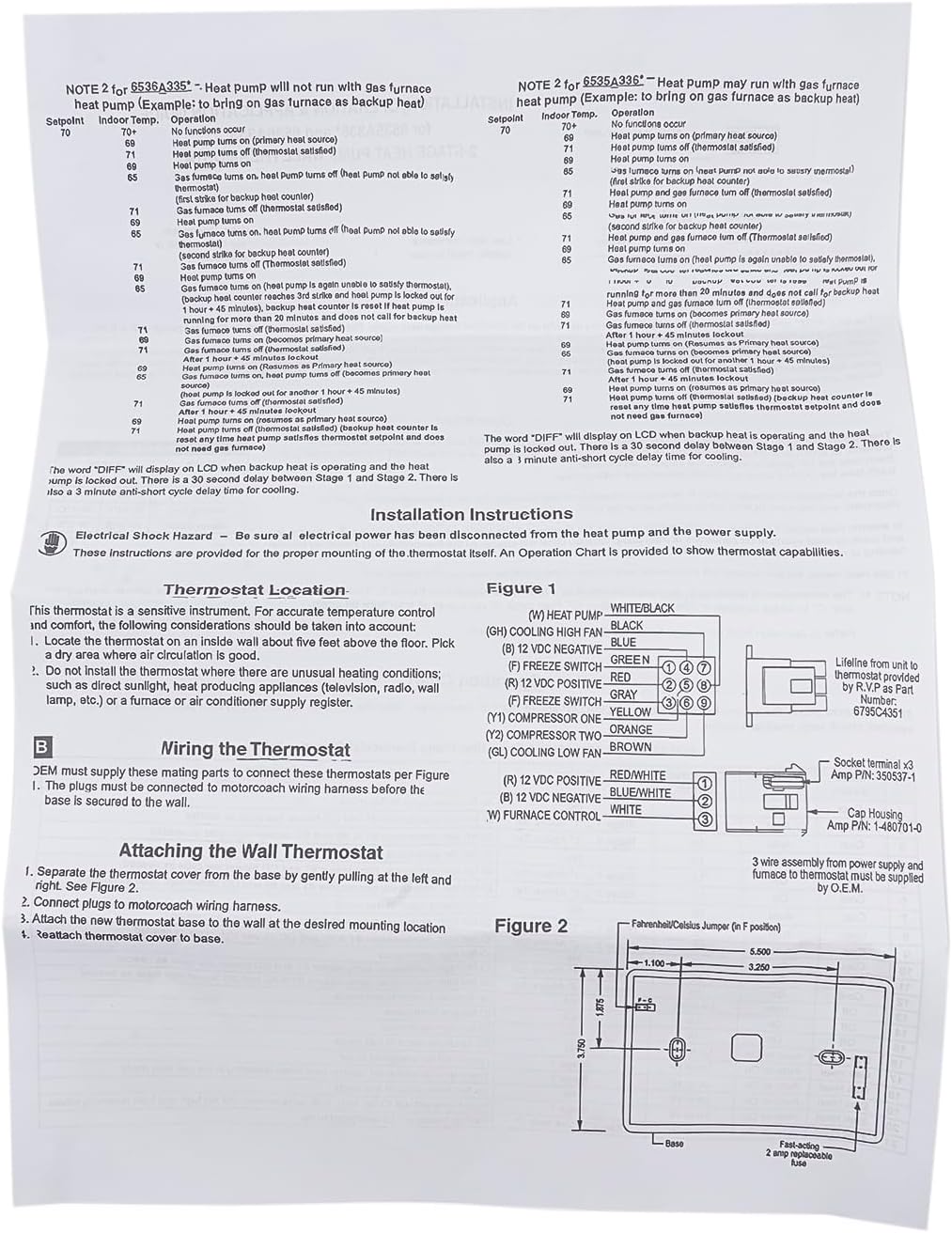 6536A3351 Two-Stage Digital Thermostat for Heat Pump & Gas Furnace | Wall-Mounted Thermostat Compatible with Coleman-Mach, White