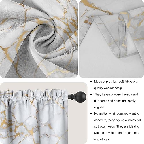 Miniatura 5 de Juego de cortinas de lujo con diseño de mármol dorado para ventana, 3 piezas, cortinas de cocina, juego de cenefa de arte de mármol, cortina blanca