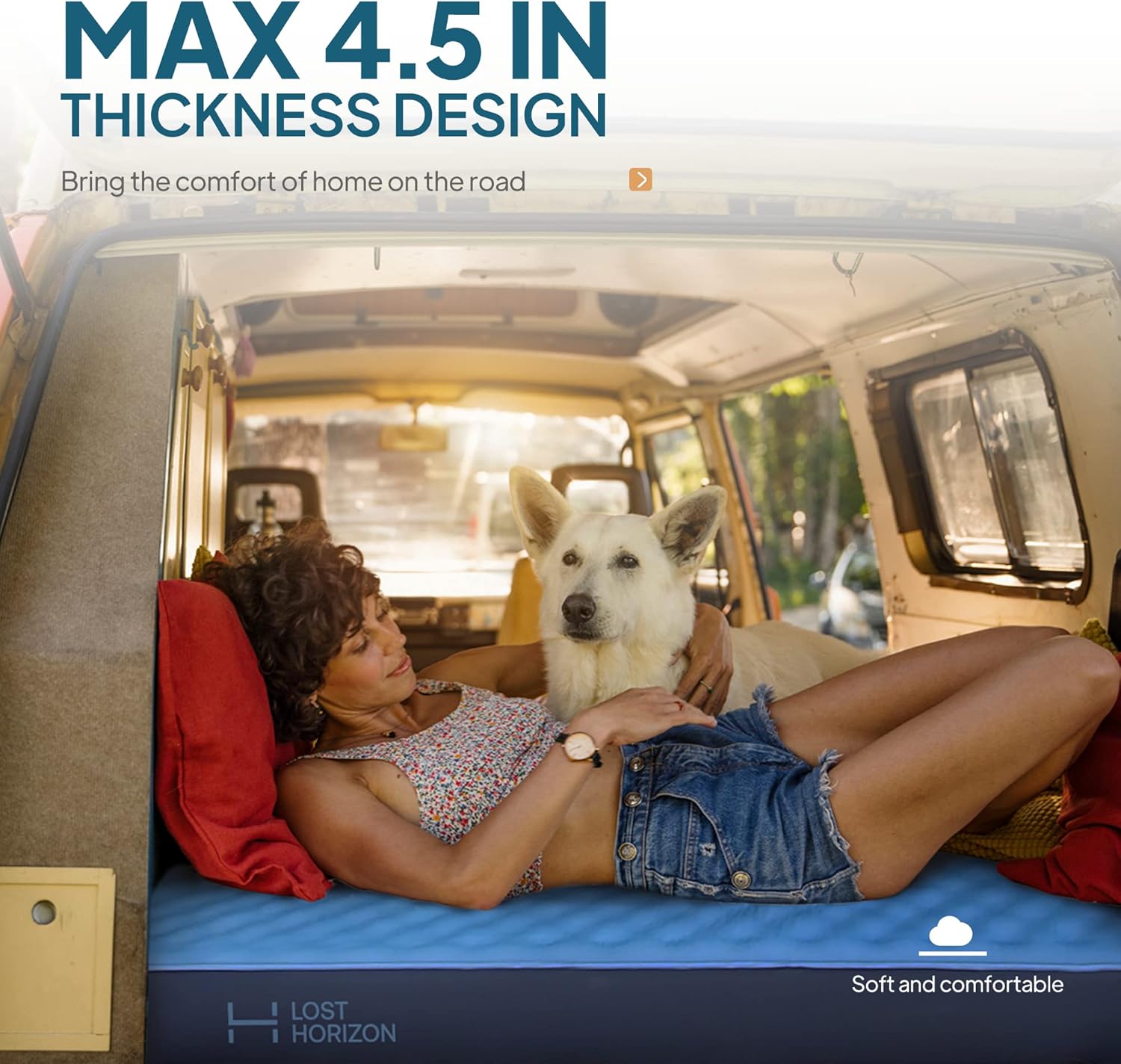 LOSTHORIZON Airsoft 4.5” Thick Self Inflating Sleeping Pad with Solid Foam, Camping Mattress with Pump Sack, Portable Roll Up Bed, Inflatable Outdoor Mat for Rooftop Tent Car Truck Van, 4 Season : Sports & Outdoors