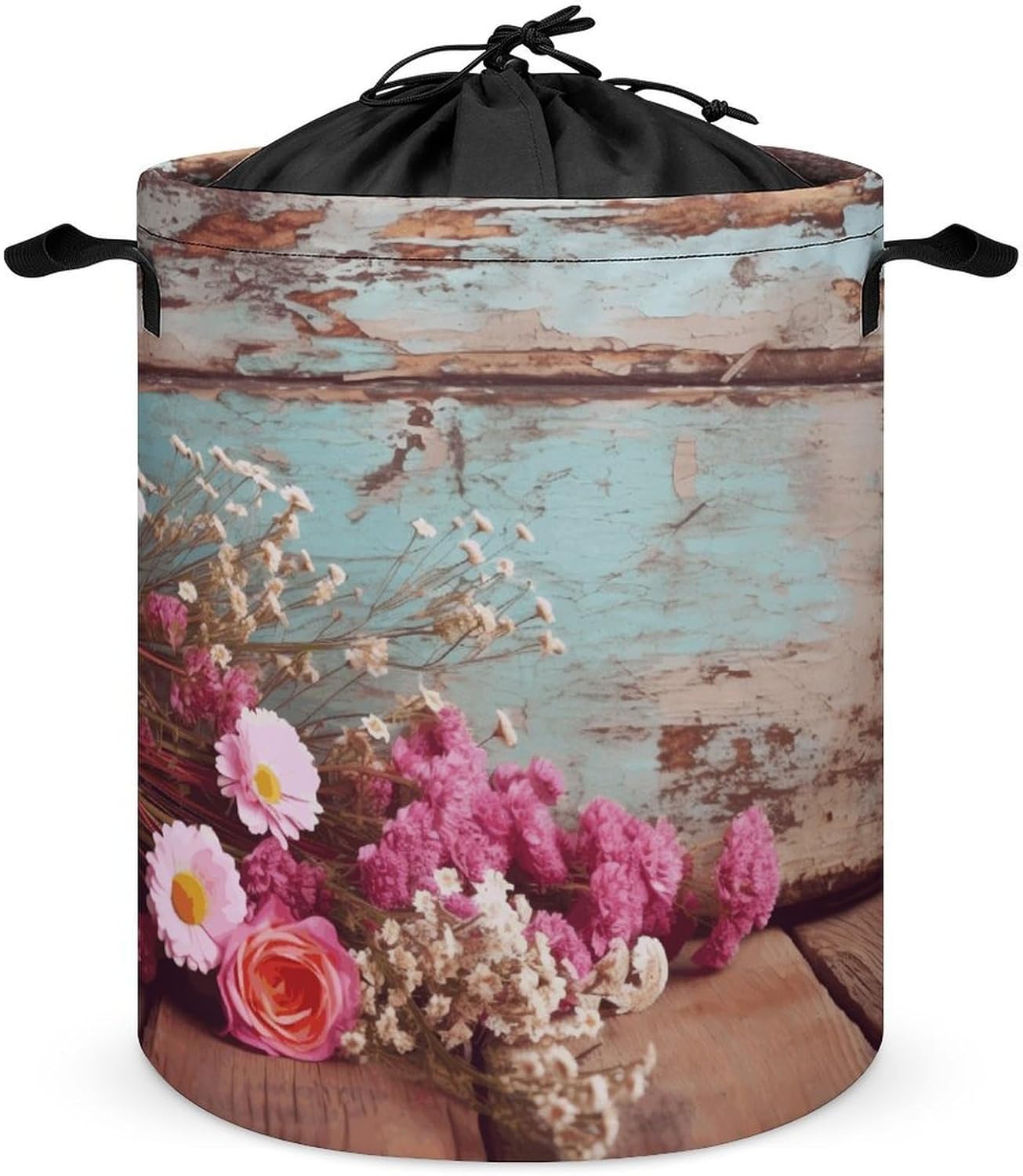 Rustic Flowers Laundry Basket Collapsible Clothes Hamper with Reinforced Handles Large Capacity Waterproof Laundry Bag Freestanding Laundry Hamper for Bedroom Bathroom