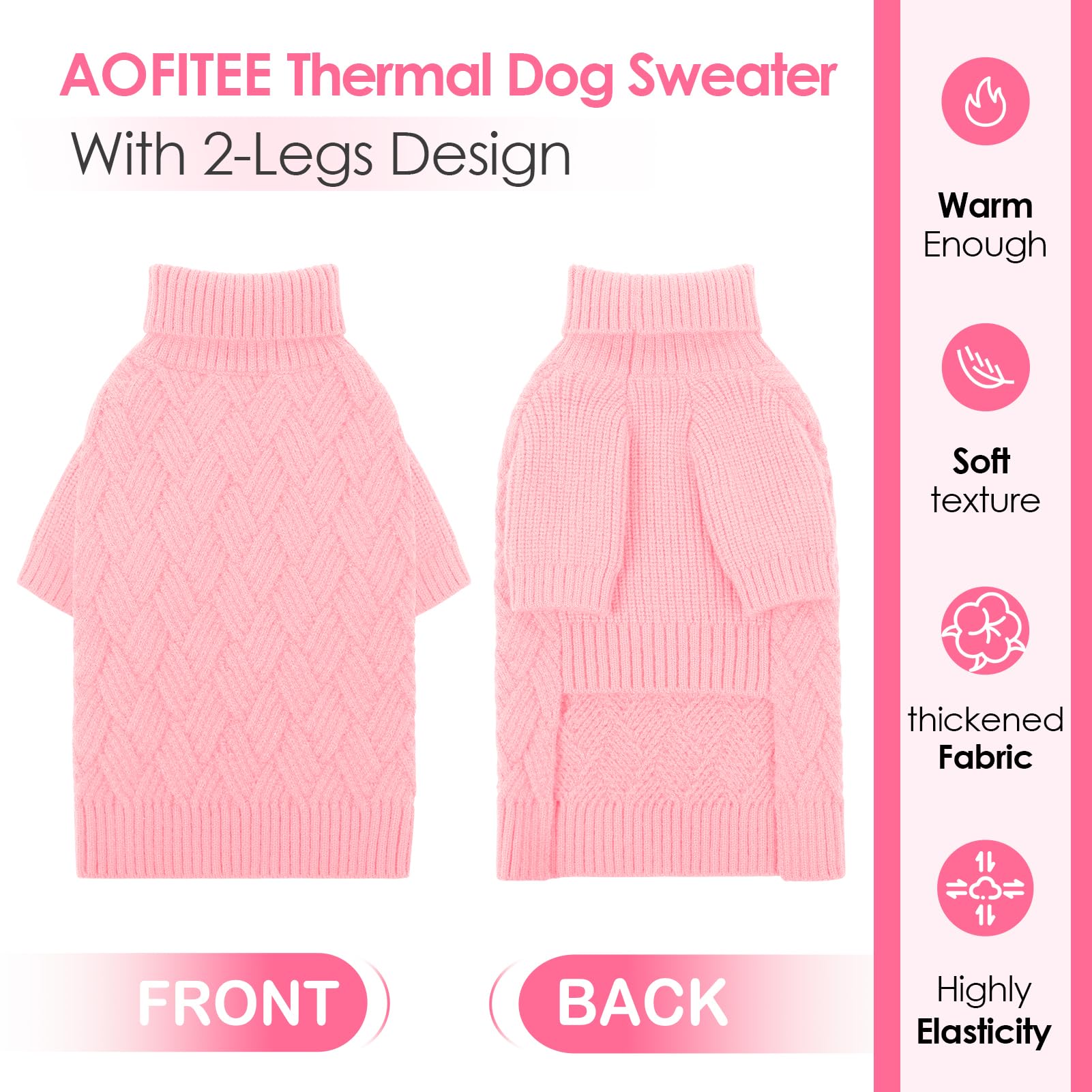 AOFITEE Maglione per Cani, Invernale Maglioncino Cane Taglia Piccola con Collo Alto, Maglione Natalizio Cane Morbida e Calda Maglioncini Bassotto con Maniche, Maglioni Cani Rosa, S