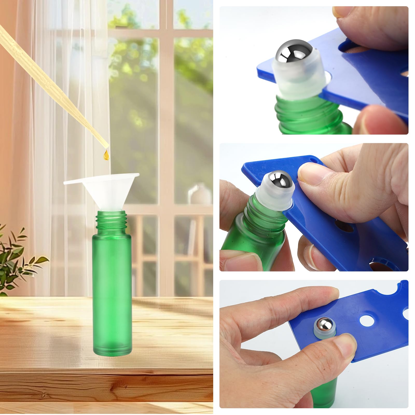 16 Piezas Roll On Aceite Esencial Cristal, 10 ml Botellas Rellenable, Botellas Aceite Esencial con Bolas de Acero Inoxidable