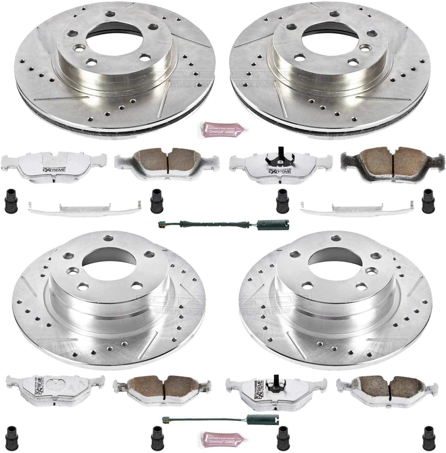 Power Stop K498-26 Front and Rear Z26 Carbon Fiber Brake Pads with Drilled & Slotted Brake Rotors Kit For BMW 318i, 318is, 3, 323is, 325i, 325is, 328i, 328is [Model Specific]