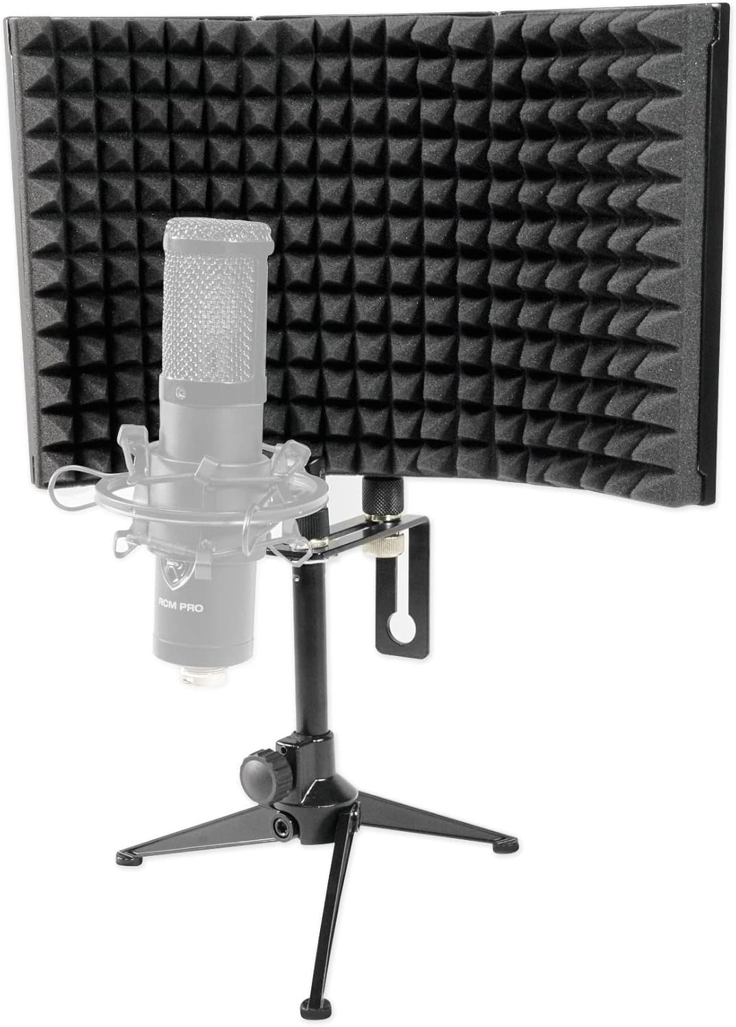 Rockville RockShield 1 3-Panel Studio Microphone Isolation Shield, Sound-Dampening Foam, Tripod Desktop Mic Attachment, Portable Aluminum Frame, for Podcasting and Home Studio Recording
