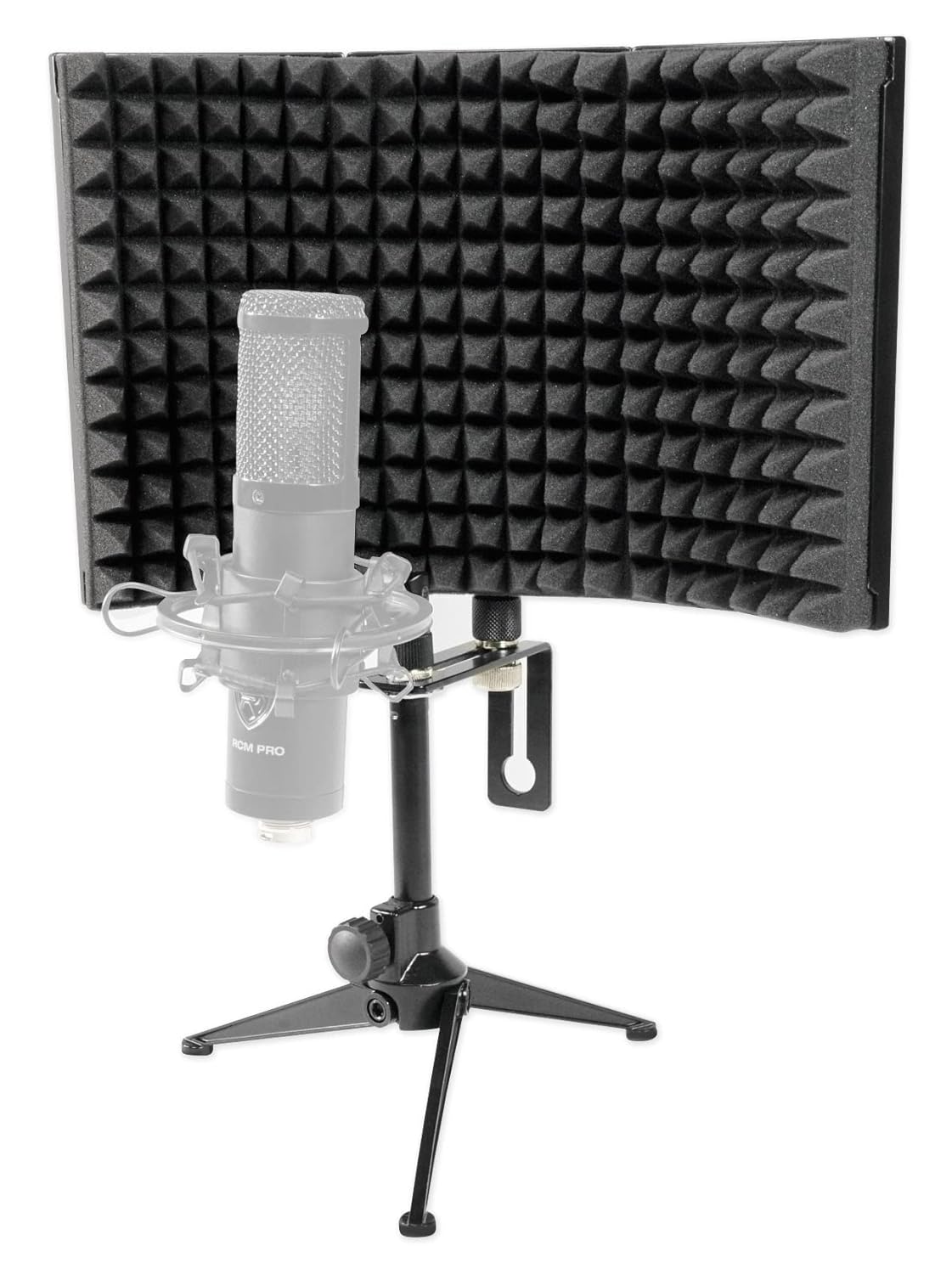 Rockville RockShield 1 3-Panel Studio Microphone Isolation Shield Sound-Dampening Foam Tripod Desktop Mic Attachment Portable Aluminum Frame for