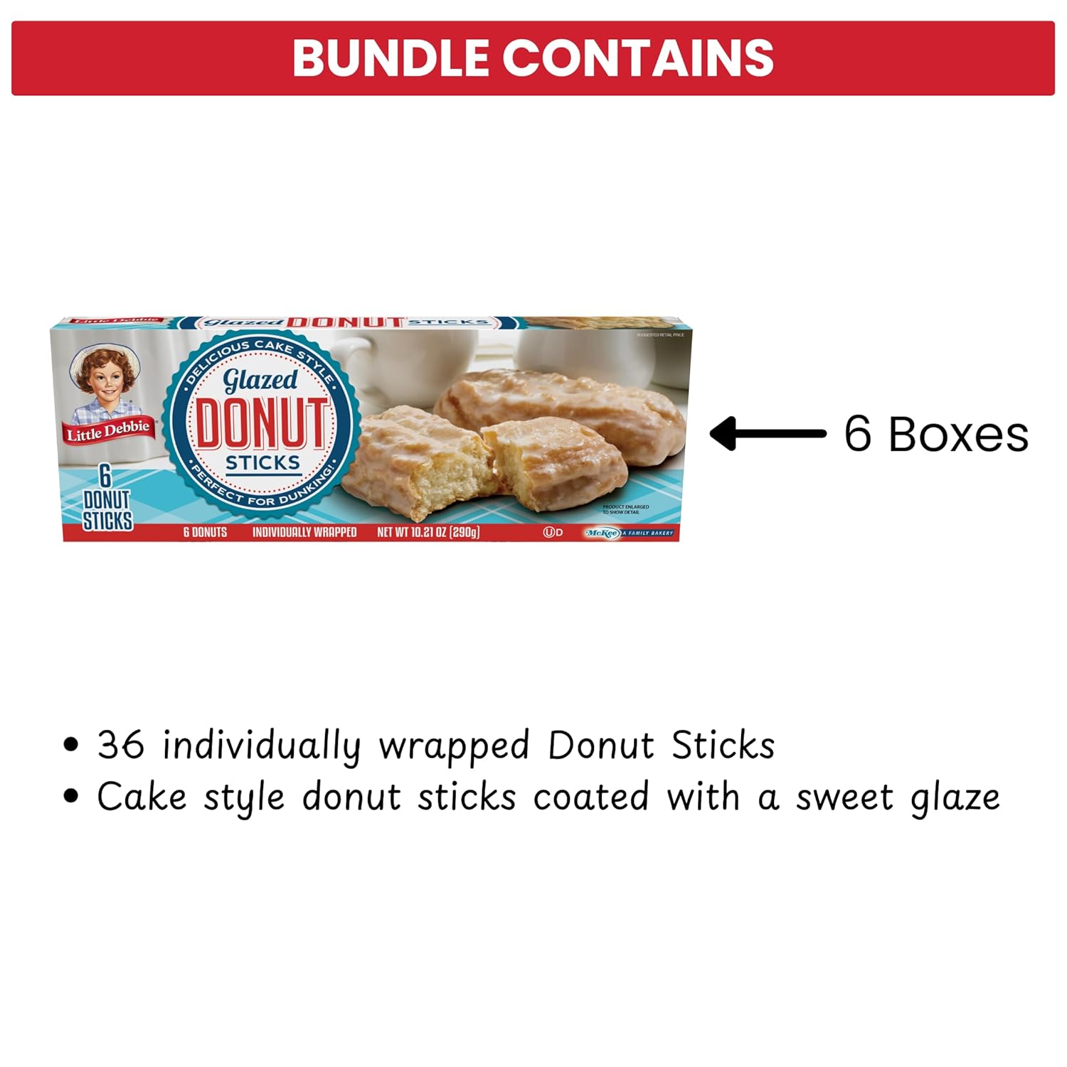 Little Debbie Donut Sticks, 36 Individually Wrapped Donut Sticks (6 Boxes)