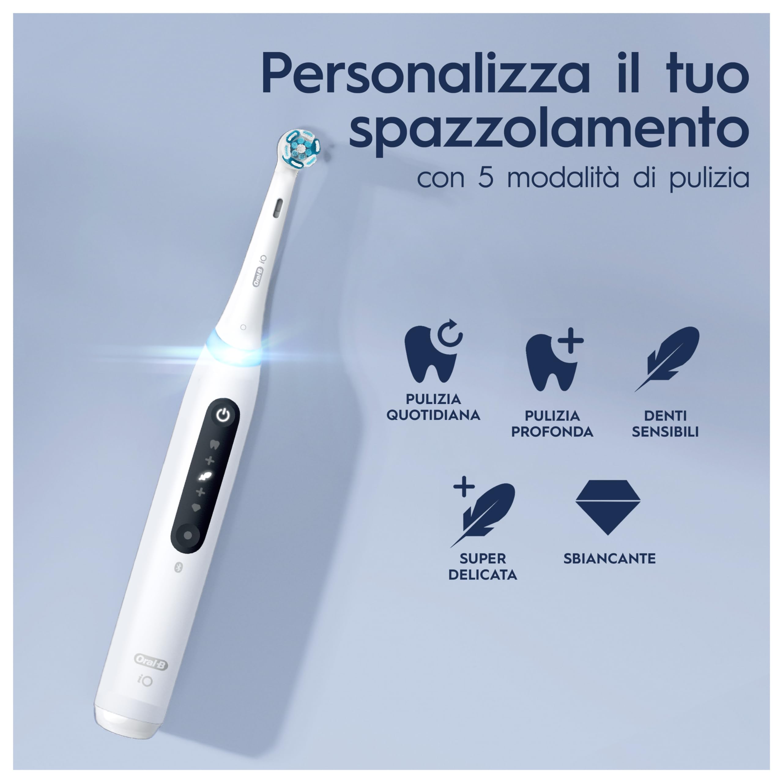 Oral-B Spazzolino Elettrico Ricaricabile iO 5N, Sensore di Pressione, 5 Modalità di Spazzolamento, 1 Spazzolino Elettrico Oral B, 1 Testina, Custodia da Viaggio, Bianco, Idea Regalo