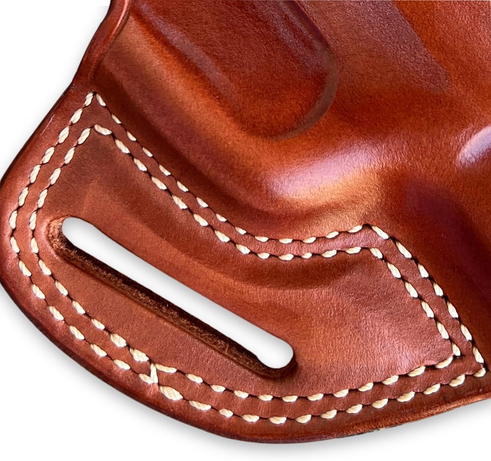 Masc Premium The Ultimate Leather OWB Pancake Holster Open Top Fit CZ 75D PCR Compact 9mm 3.75-inch. Right Hand Draw, Brown Color #1308#