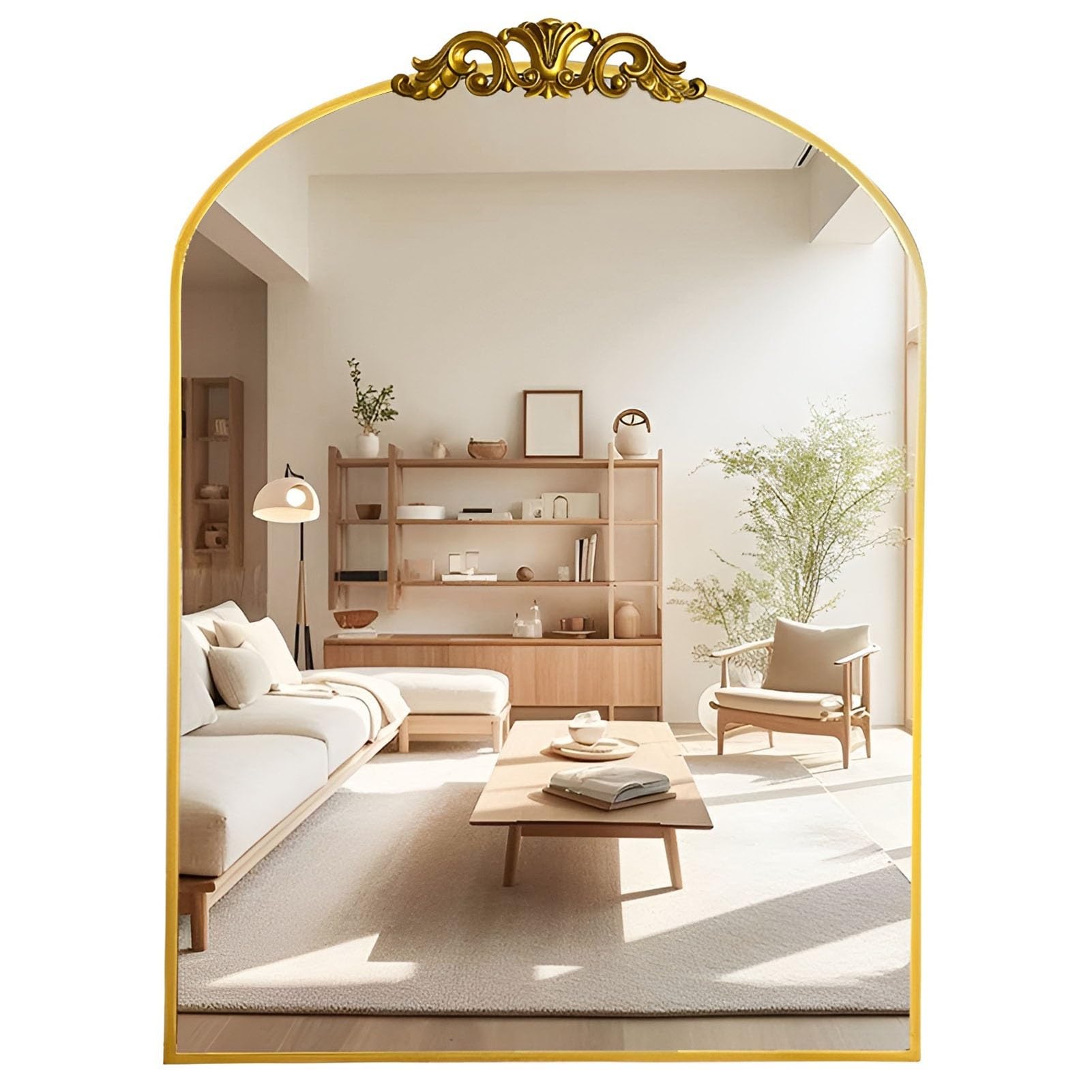Miroir décoratif ancien en arche pour créer un intérieur chaleureux et lumineux