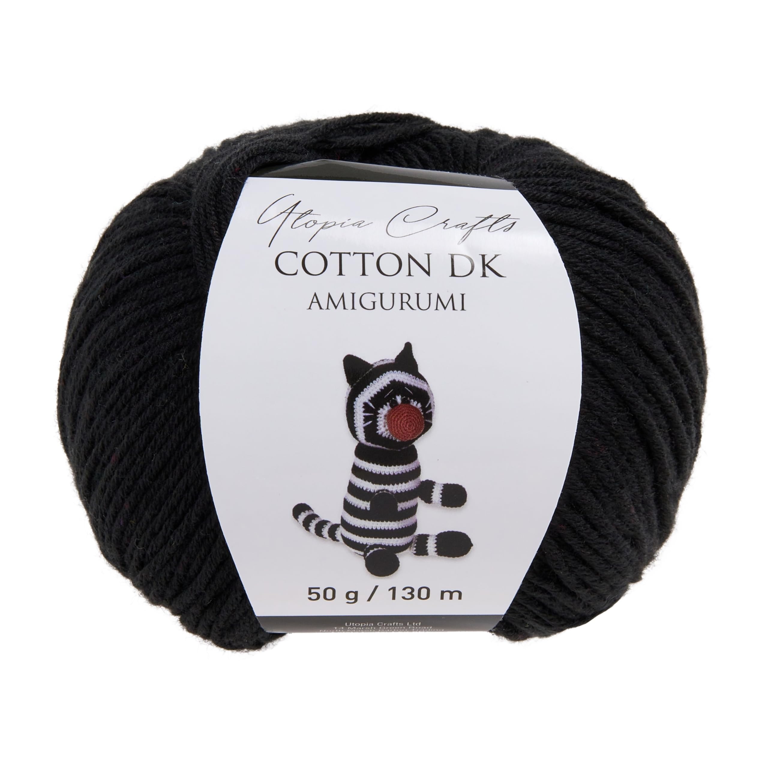 Utopia Crafts Amigurumi Cotton DK Yarn for Crochet and Knitting 50% Cotton, 50% Acrylic Blended, 50g (Black)