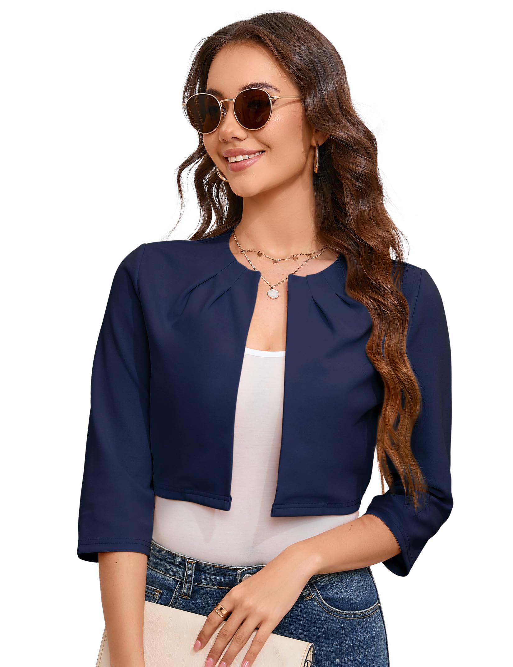 YesFashion Damen Bolero Kurz Blazer Elegant Strickjacke 3/4 Ärmel Festlich Blazer Schulterjacke