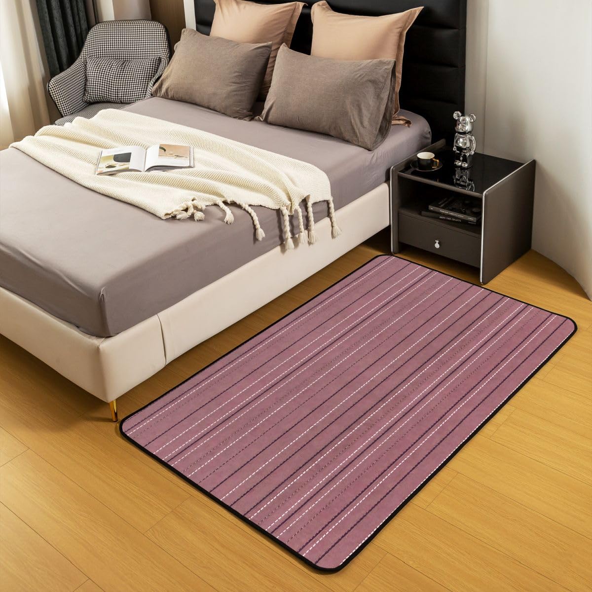 Loussiesd Tapis Salon 100x150cm Rétro Striped Tapis d’intérieur et d’extérieur Rouge Vintage Rayures Modèle Doux Antidérapant Moderne Géométrique pour Salon et Chambre Lavable