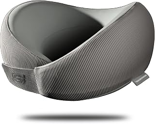 Skechers Memory Foam Neck Pillow, Comfortable & Breathable Travel Pillow,Neck Pillow Airplane for Travel, Car Rides, Home, and Office Use, Ergonomic Design for Men and Women,Grey