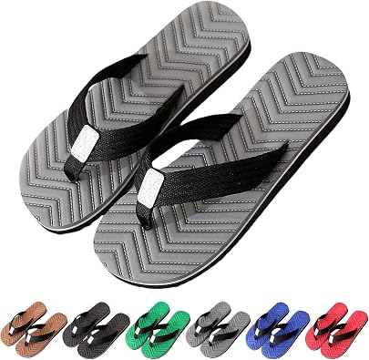 Men's Flip Flops Beach Seaside Holiday Slippers Bathroom Shower Thong Sandals with Comfort Plantar Fasciitis Arch Support Lightweight Pool Slides Non-Slip Sole Soft Yoga Mat Cushion Sliders