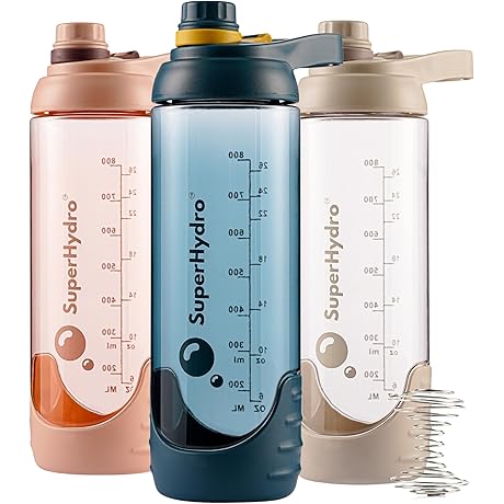 30oz Sport Mixer Bottle [3-PACK] - Eco-Friendly, Leak-Proof, Measurement Marked Water Bottle...