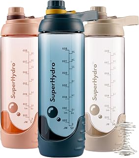Protein Shaker Bottle [3 PACK] - 28 oz - SuperHydro Advanced Design Shaker Bottle with Leak-Proof Technology, Rounded Base, BPA-Free & DEHP-Free, Stainless Steel Mixing Balls