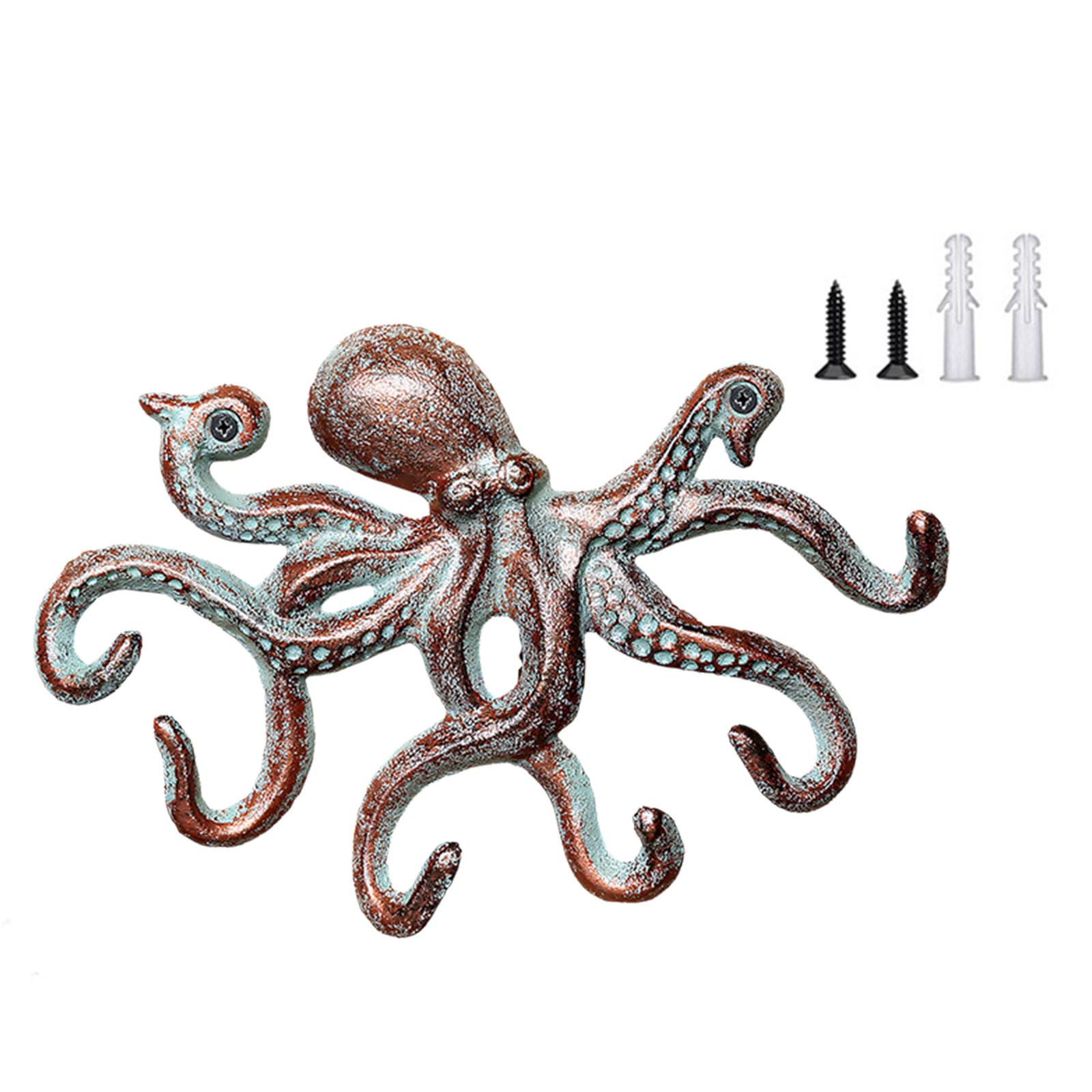 Fazvncv Patina Red Artistic Iron Octopuses Shaped Hook For Home Kitchens Bathroom Offices Decoration Keychain Belt Holder Outerwear Hanger Traditional Wall Fasteners For Keys