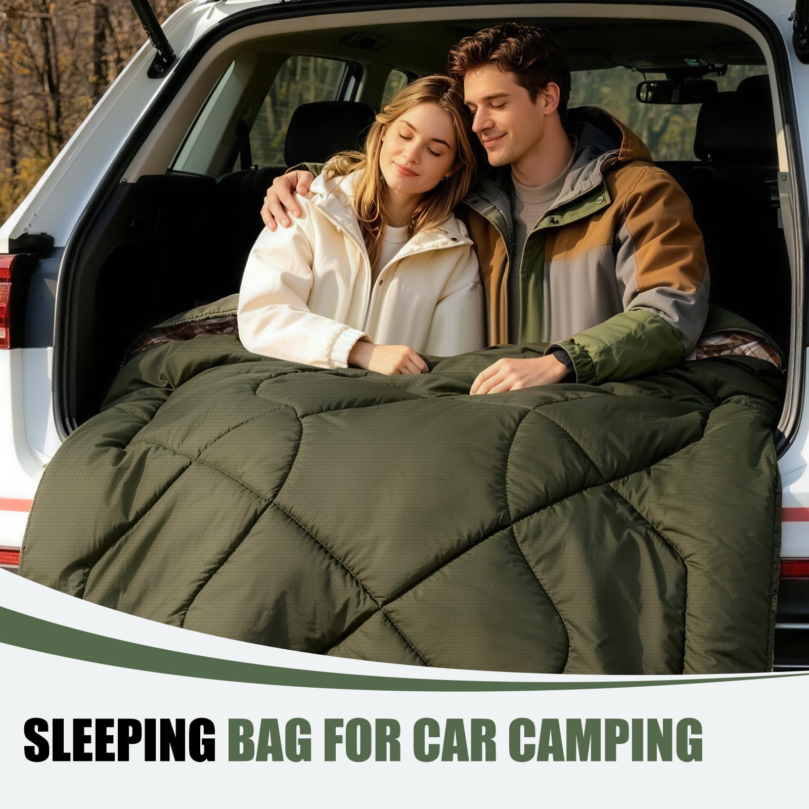 Saco de Dormir Doble Franela para Adultos, 230 x 160 cm | 4 Estaciones, para 2 Personas, impermeable, Cuatro Cremalleras Dobles, Ideal para, camping, caza y viajes en coche, 4.0 kg