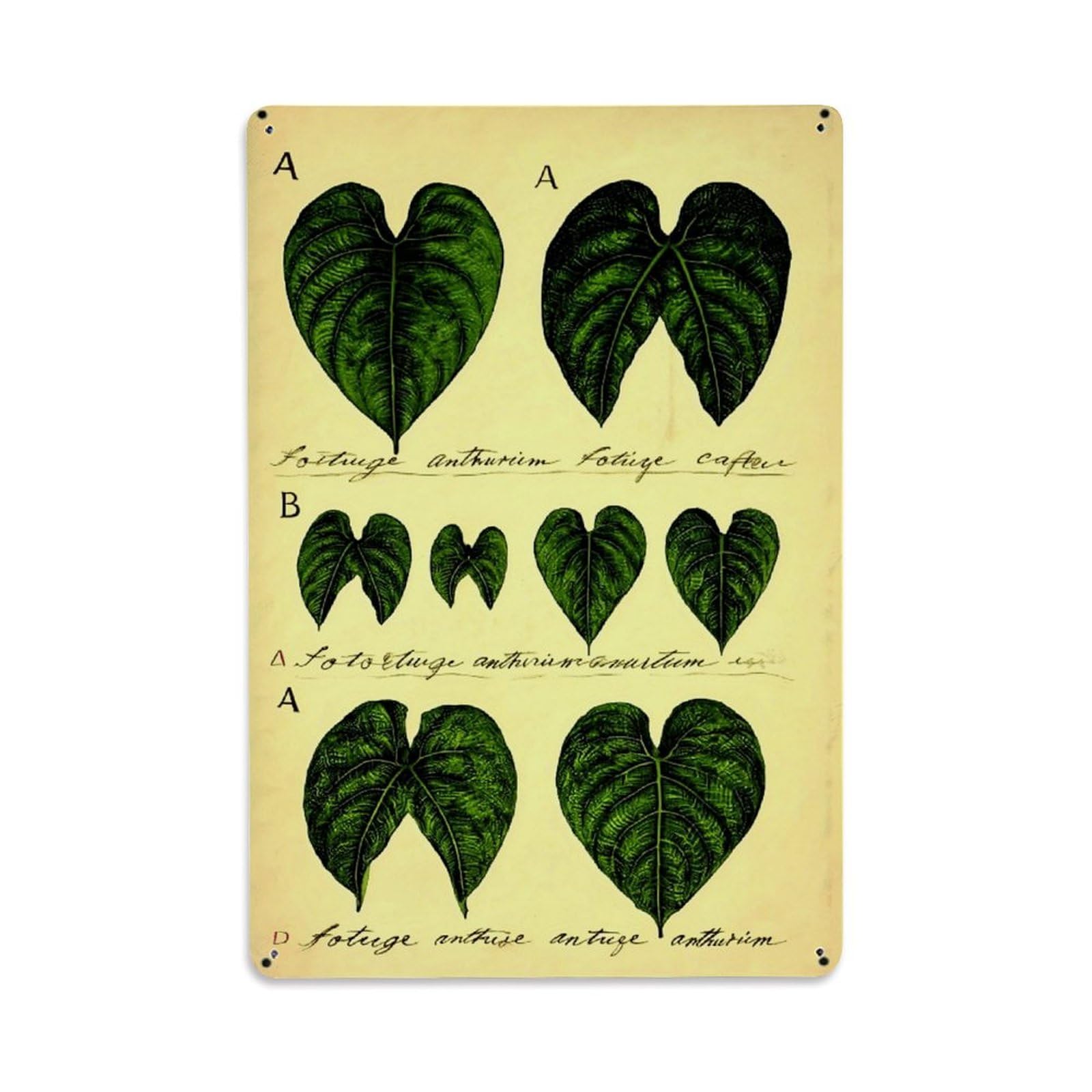 Nestemfo Vintage Botanical Leaf Illustration Print Tin Sign Metal Sign, Living Room,Bar, Home, Bedroom Wall Decor,Retro Metal Poster 8X12 Inches