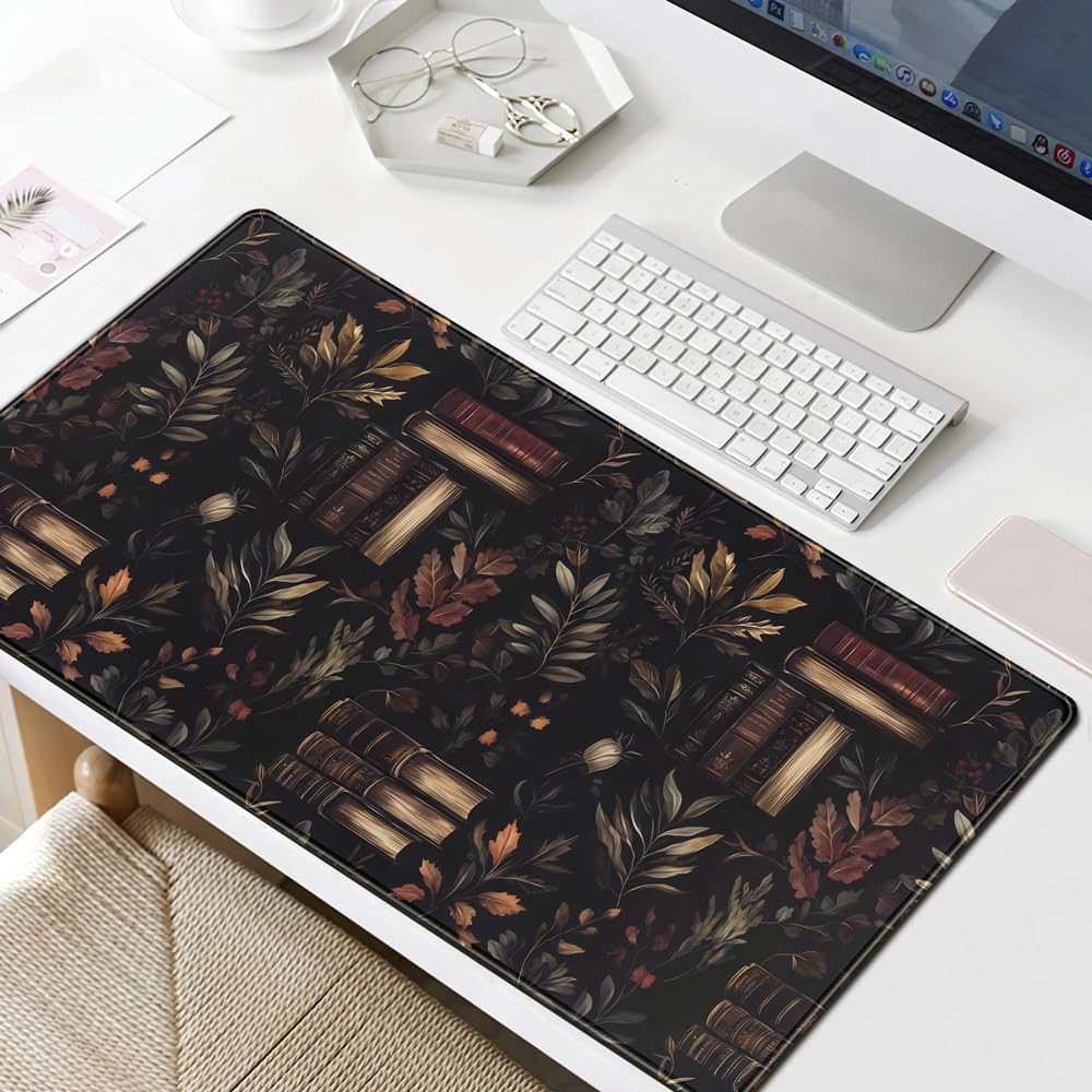 Vintage Plant Desk Mat Gaming Large Mouse Pad, Vintage Books Gothic Desk Pad Bookcase Mouse Mat XXL Laptop Keyboard Pad, Laptop Keyboard Mousepad Aesthetic Accessories for Women 31.5" X 15.7" - Image 7