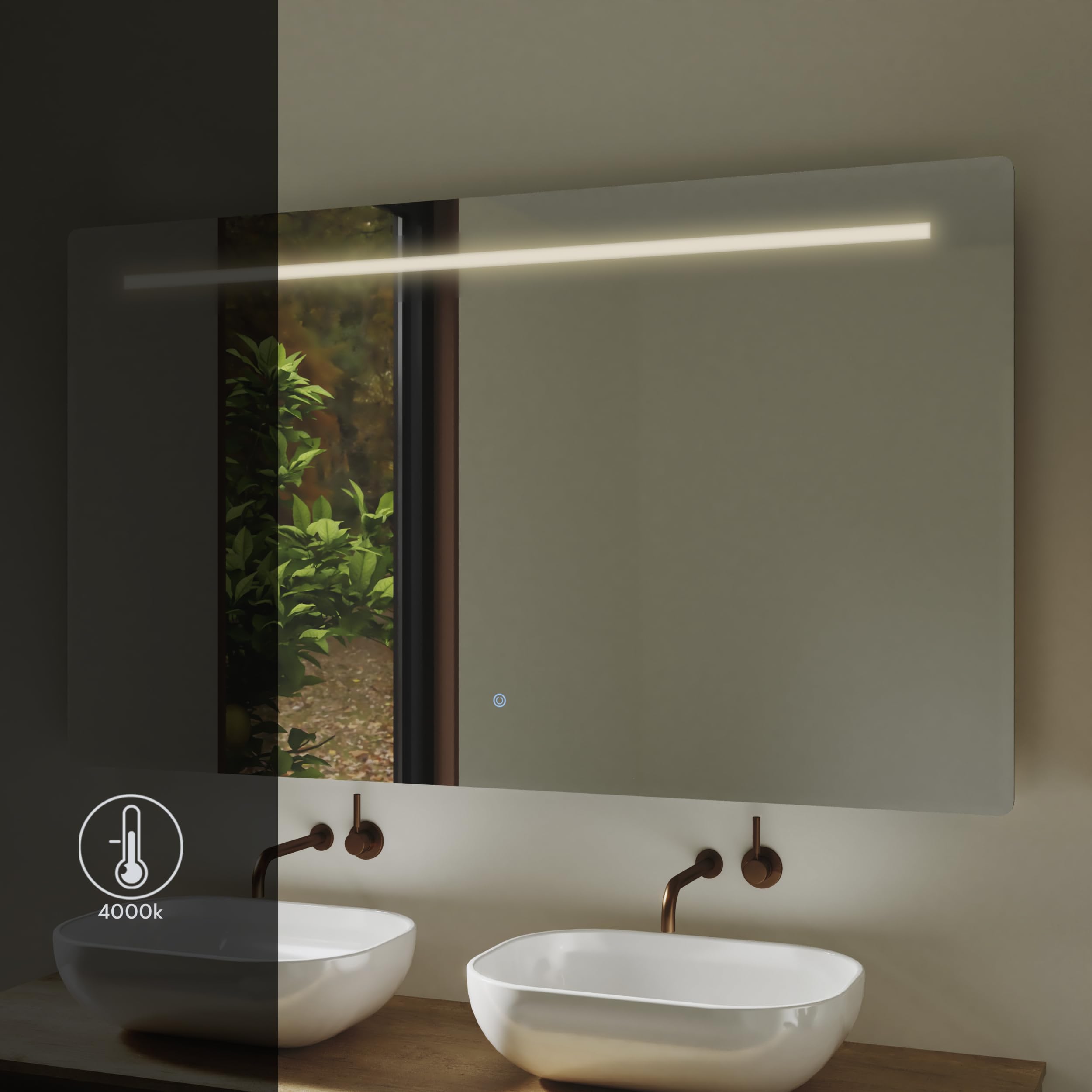 Baikal Specchio da bagno rettangolare | 90 x 80 cm | Spessore 6 mm | Barra LED | Touch con anti-appannamento | Tonalità 3500 K/4000 K/6000 K | Specchio con luce | Specchio con LED.