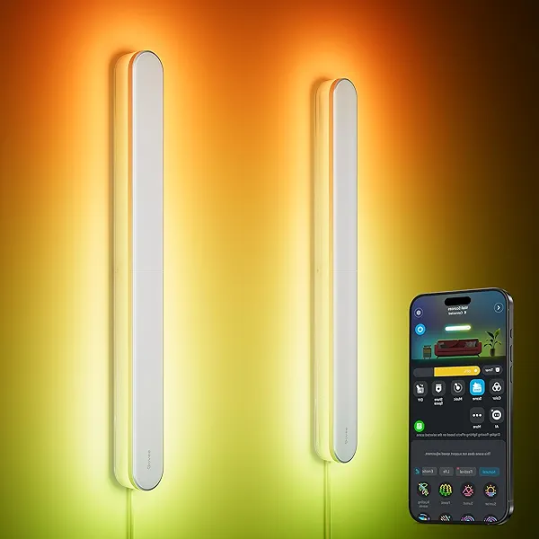 Govee Wall Sconces Set of Two, RGBIC LED Wall Lights, Works with Matter & Alexa, Music Sync, Plug in Wall Mount Light, Dimmable Modern Room Light for Living Room Bedroom Hallway, 2 Pack