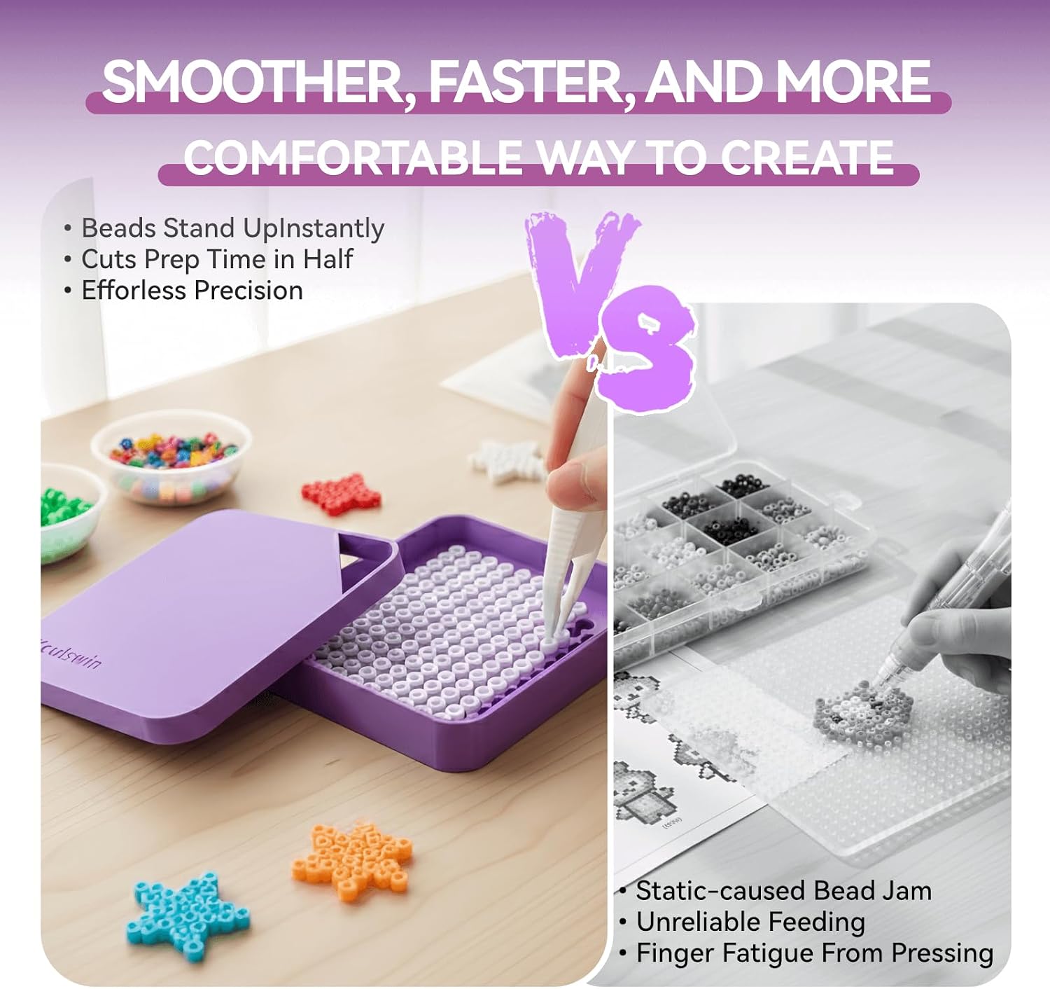 2 Pcs 5mm Fuse Beads Picking Tray Kit with Total 296 Holes, Efficient Sorting Tools with Effortless Beads Recovery, User-Friendly for Iron Bead Beginners (Pink and Purple)