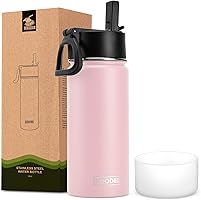 Koodee 16 oz Stainless Steel Water Bottle Double Wall Vacuum Insulated Kids Wide Mouth Flask with Leakproof Straw Lid...