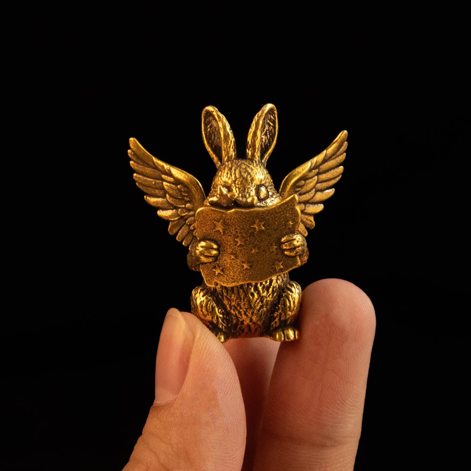 Solid Brass, Retro Angel Bunny Desk Decor Set, Map Bunny Figurines, Vintage Collectible Animal Sculpture, Aesthetic Home Decoration, Meaningful Gift for Her & Friends
