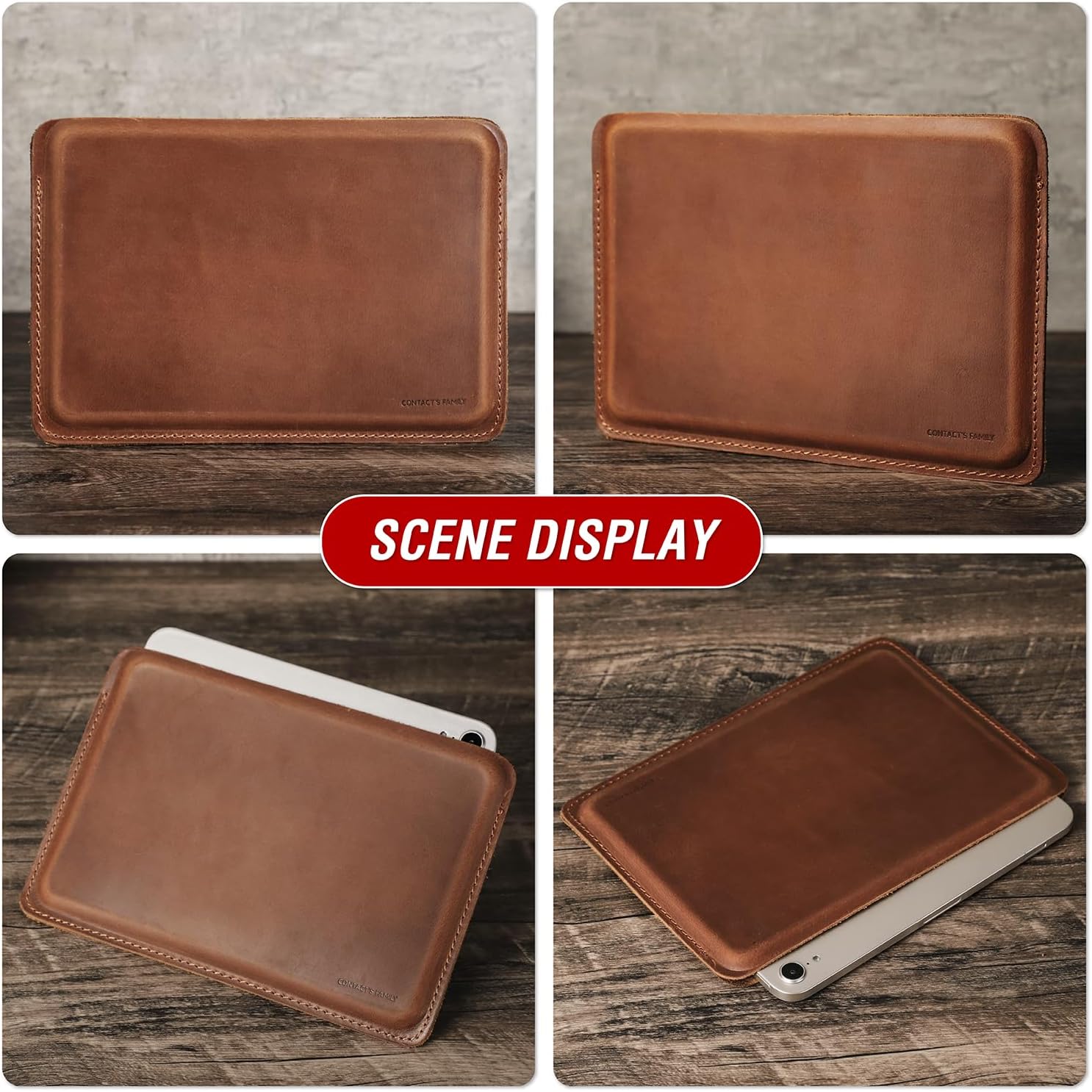 Top Grain Leather 8.3" Slim Tablet Sleeve Case Protector, Solid Minimalist Vintage Design, Fully Handmade, Compatible with 8.3" iPad mini 6 iPad mini 7.9" & Other Tablet, Brown 8.3 Inch