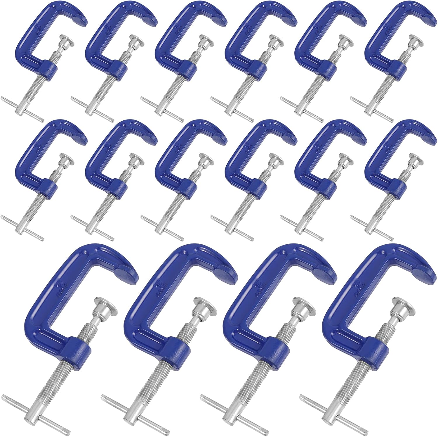 FUNSUEI 16 PCS 2 Inches C Clamp, Heavy Duty Iron C Clamp for Woodworking, Welding, and Building, Blue