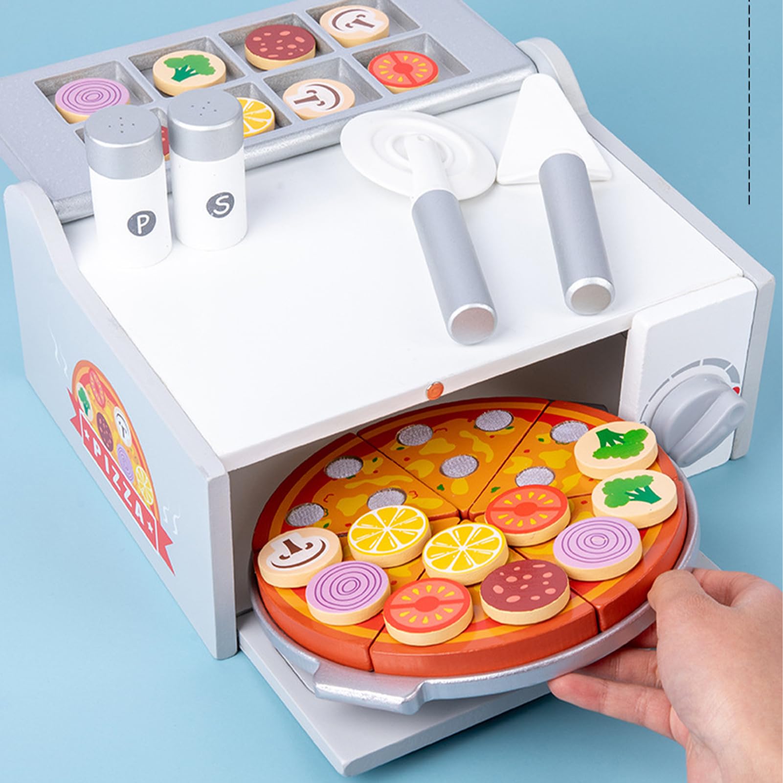 Set de Juguete de Pizza de Madera Actividad de Juego de Roles Educativa | Juguetes De Comida Para Juego Simbólico Para Niños De 3+ Años Regalo Cumpleaños Y