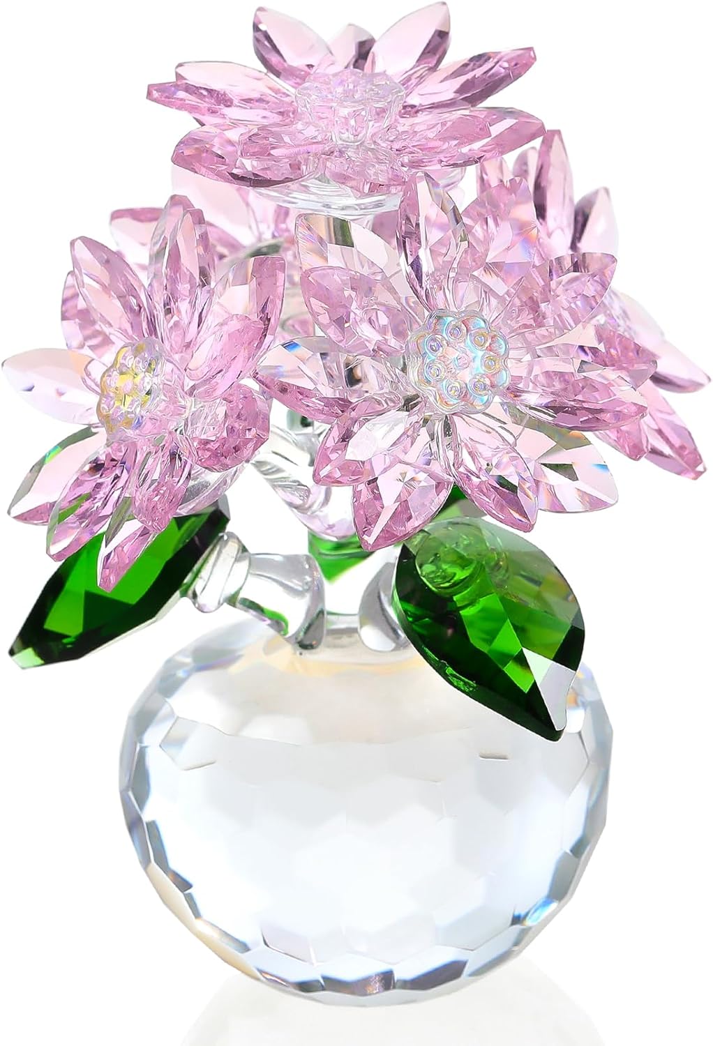 Crystal Pink Daisy Flower Figurine Statue Paperweight Glass Pink Daisy Bouquet Floral Collectible Decor Gifts for Friends Women (with 5 Flowers)