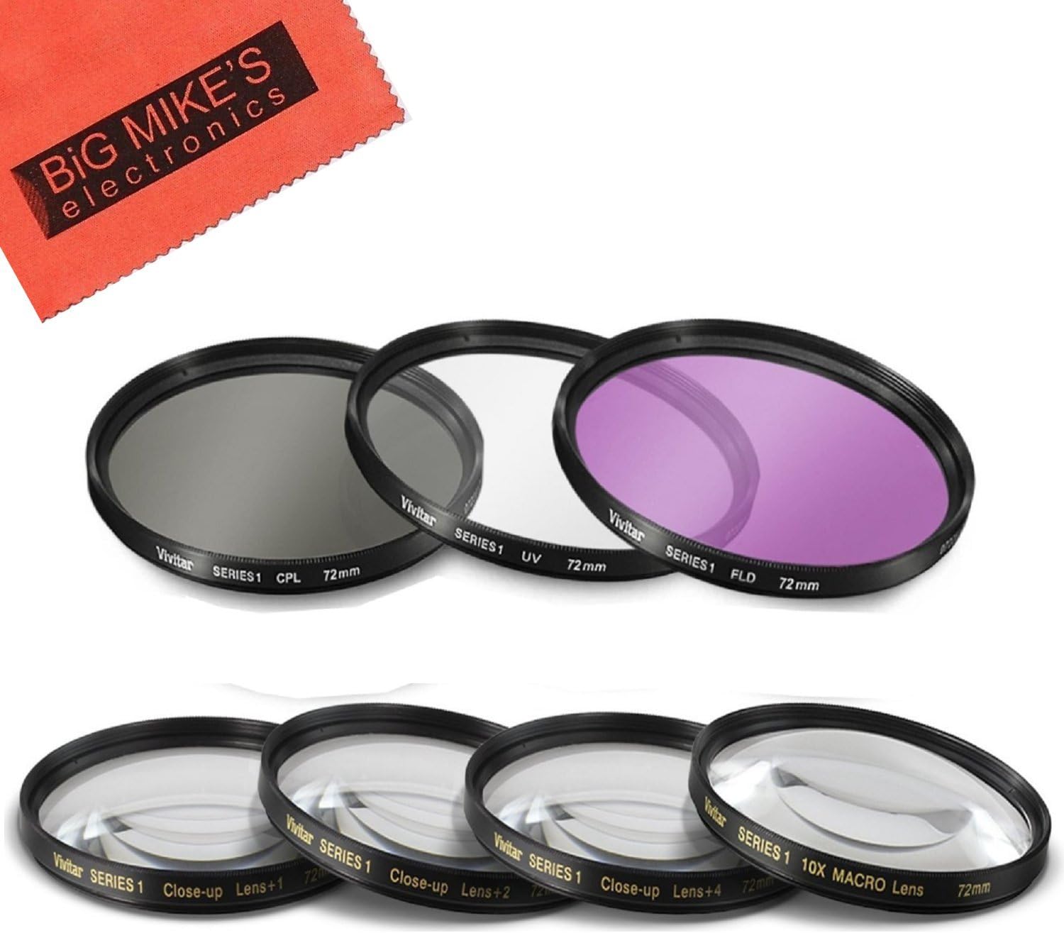 72mm 7 Piece Filter Set Includes 3 PC Filter Kit (UV-CPL-FLD-) and 4 PC Close Up Filter Set (+1+2+4+10) for Canon, Olympus, Pentax, Sony, Sigma, Tamron SLR Lenses, Digital Cameras & Camcorders