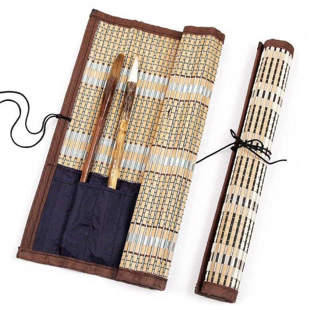 Atyhao 6 Slot Porta Rotolo Di Pennello, Porta Pennelli Per Pittura Ad Acquerello Pennello Per Pittura Borsa Da Passeggio In Bambù Per Penna Calligrafia Confezione Per Tende - 5