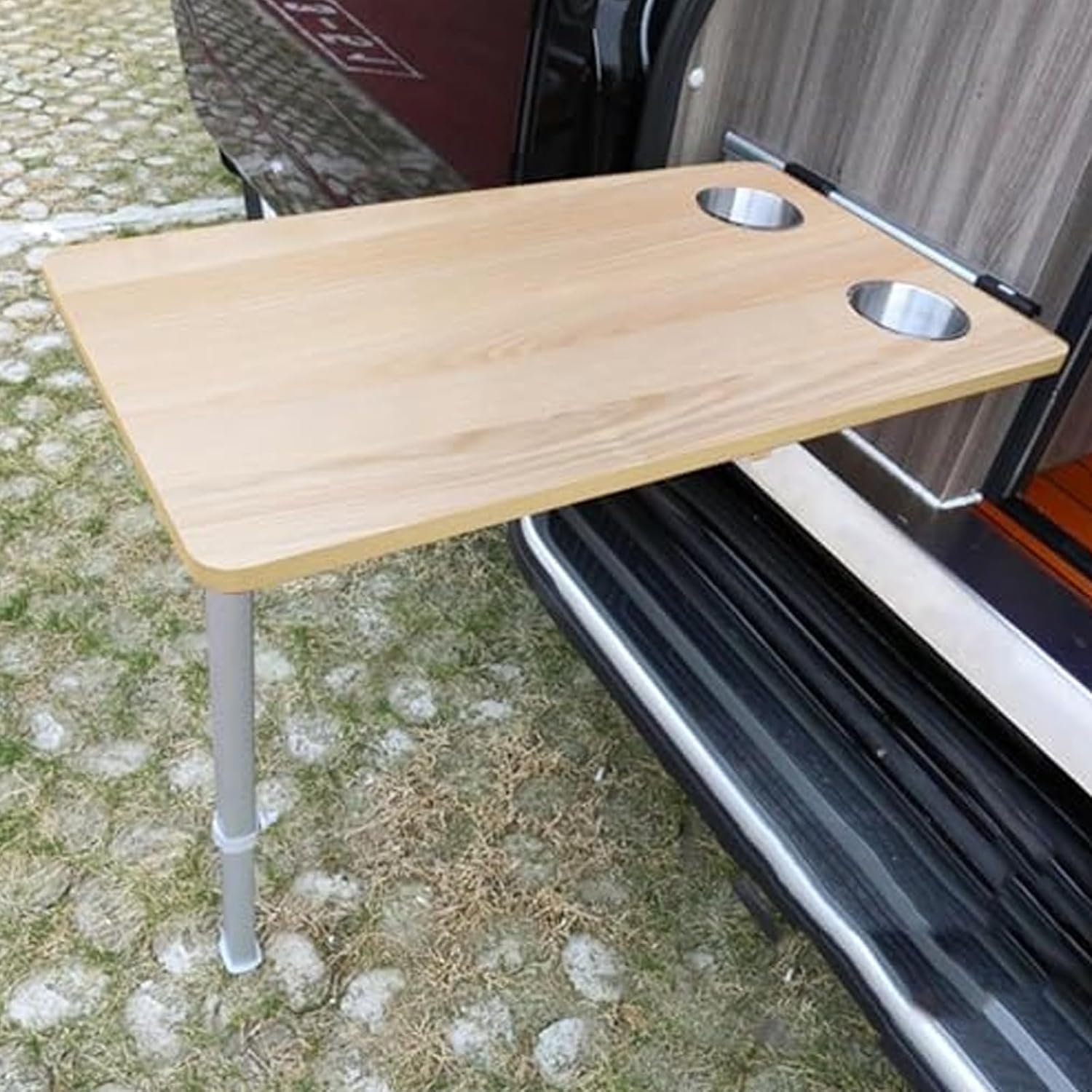 RV Tables for Inside a Camper, RV Wall Mounted Table, with 2 Water Cup Slots, for Motorhome, Home Office, Outdoor Camping Picnic(Natural)