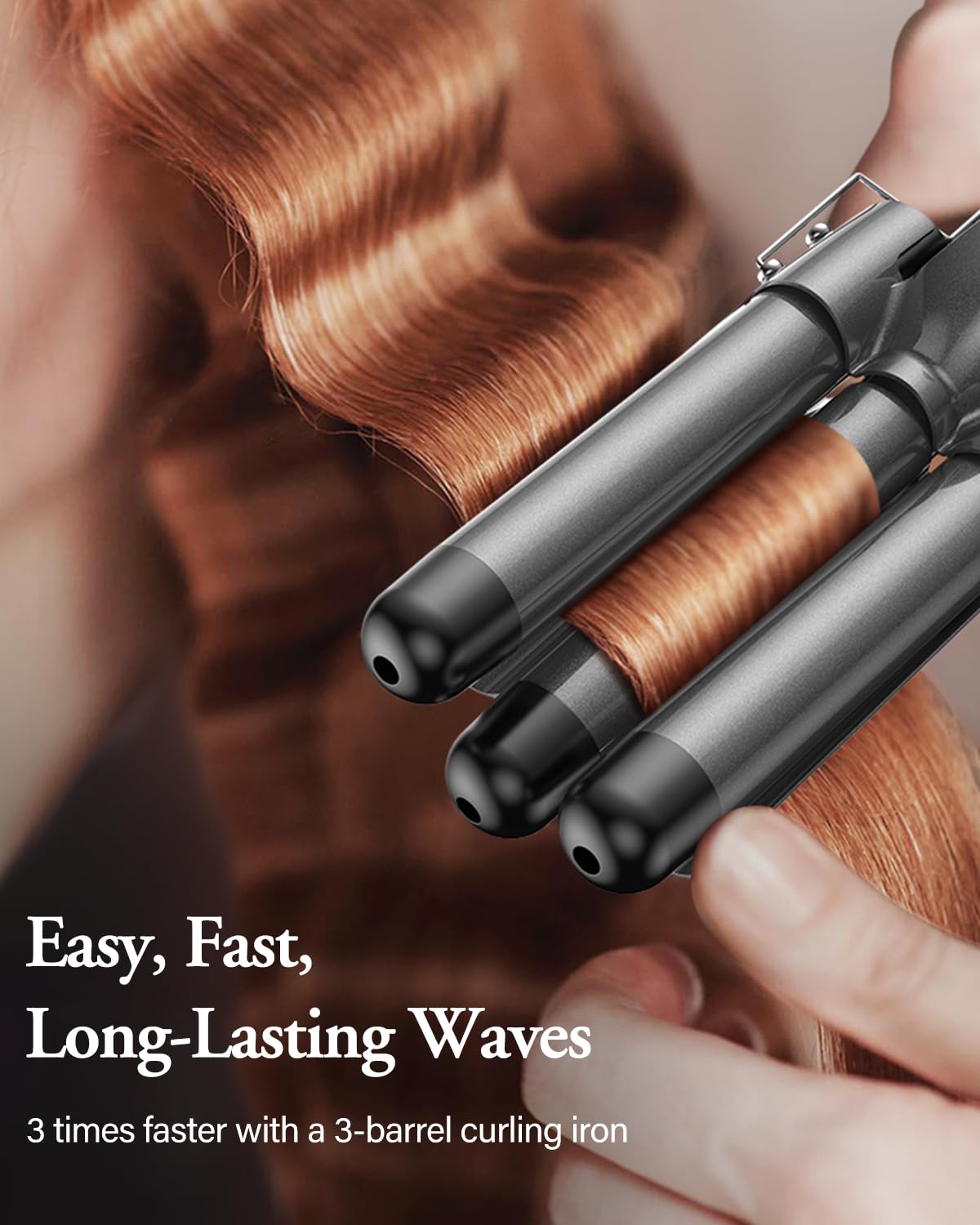 BESTOPE PRO Lockenstab Lockenstäbe 3 Fässer Welleneisen 5 in 1– Lockenstab Set 3 Fässer für großer Wellen, Temperatureinstellung, Schnellaufheizung und einem Handschuh, 2 Clips, Grau