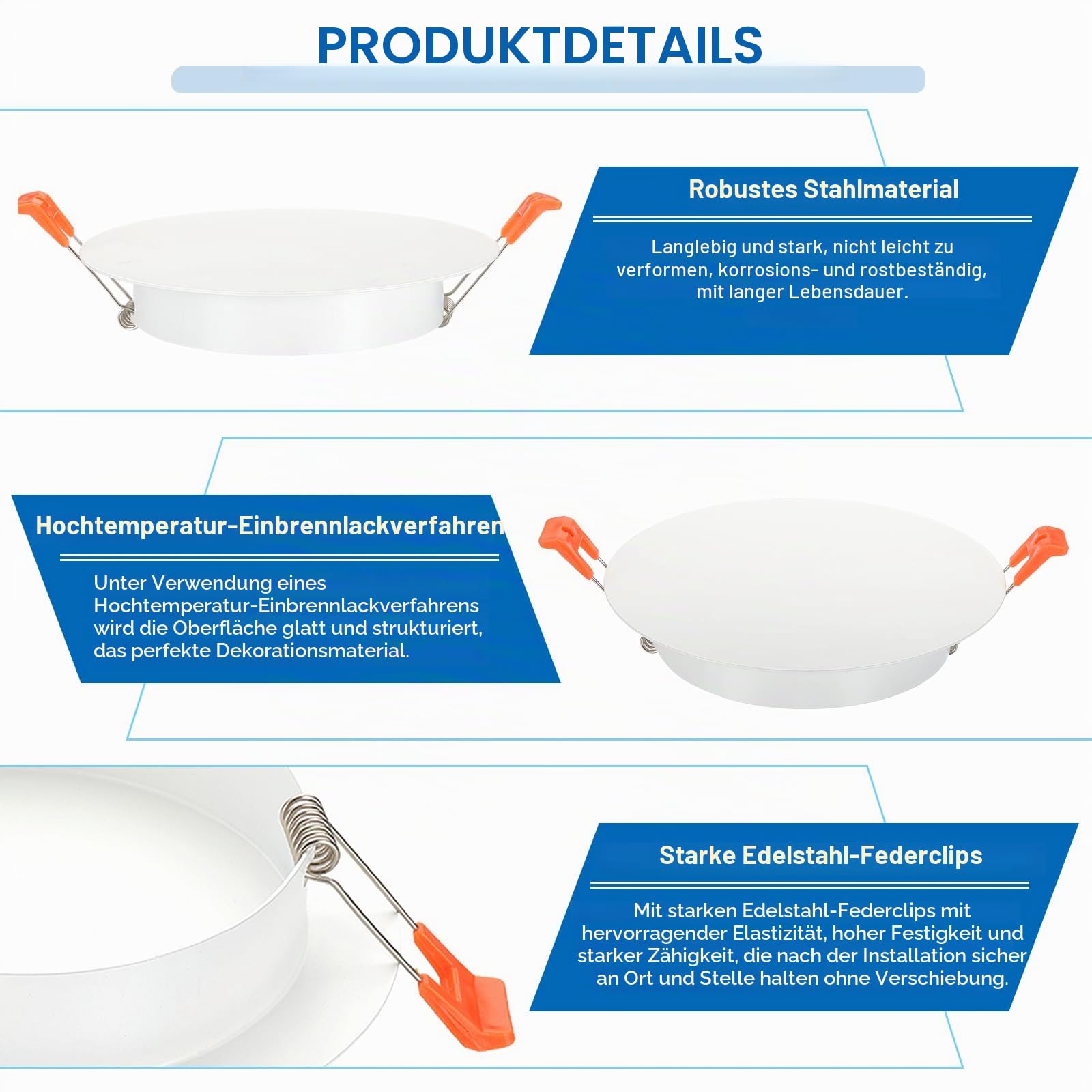 PATIKIL 2,6" Metall-Deckenabdeckplatte, Einbau-Lichtblende zur Wandmontage, Downlight-Lochabdeckung, dekoratives Panel mit Federclips, geeignet für runde Löcher mattweiß
