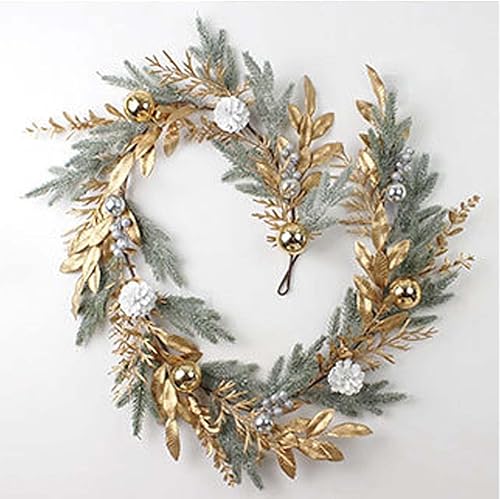 Miniatura 7 de Coronas de Navidad para puerta delantera, corona de Navidad dorada de 17.7 pulgadas con bolas doradas de piña, ramas y bayas para chimenea, ventana,