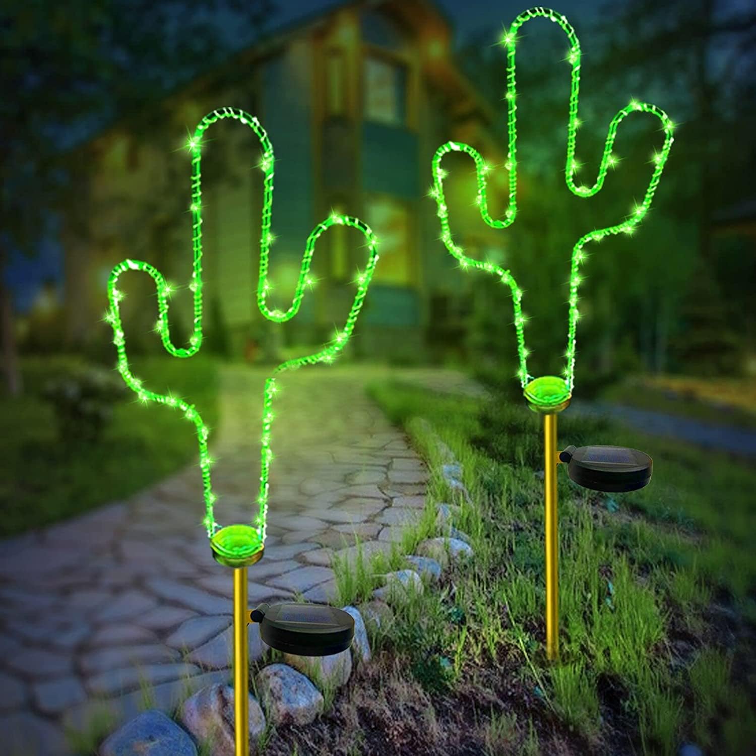 1 Pack Solar Garden Pile Light Cactus Light Waterproof Landscape Ground LED Lighting Outdoor Patio Courtyard Lawn Courtyard Passage Walkway Fence