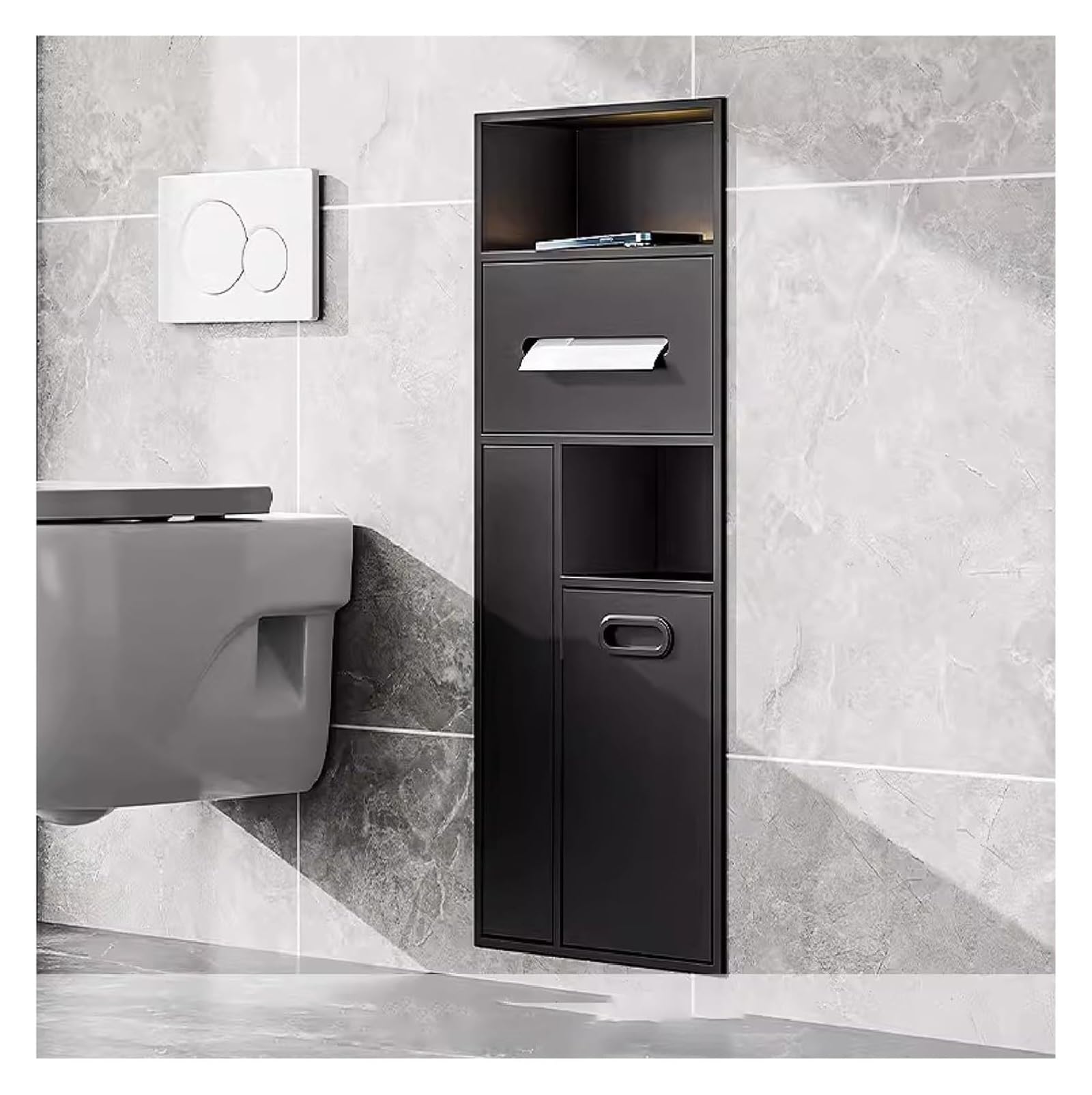 QUSYZD Stainless Steel Shower Niche, Wall Niche, Stainless Steel Shower Nich Stainless Steel Shower Nich, Recessed Toilet Paper Shower Niche,Black,65x30x14cm,Black-78x30x14cm
