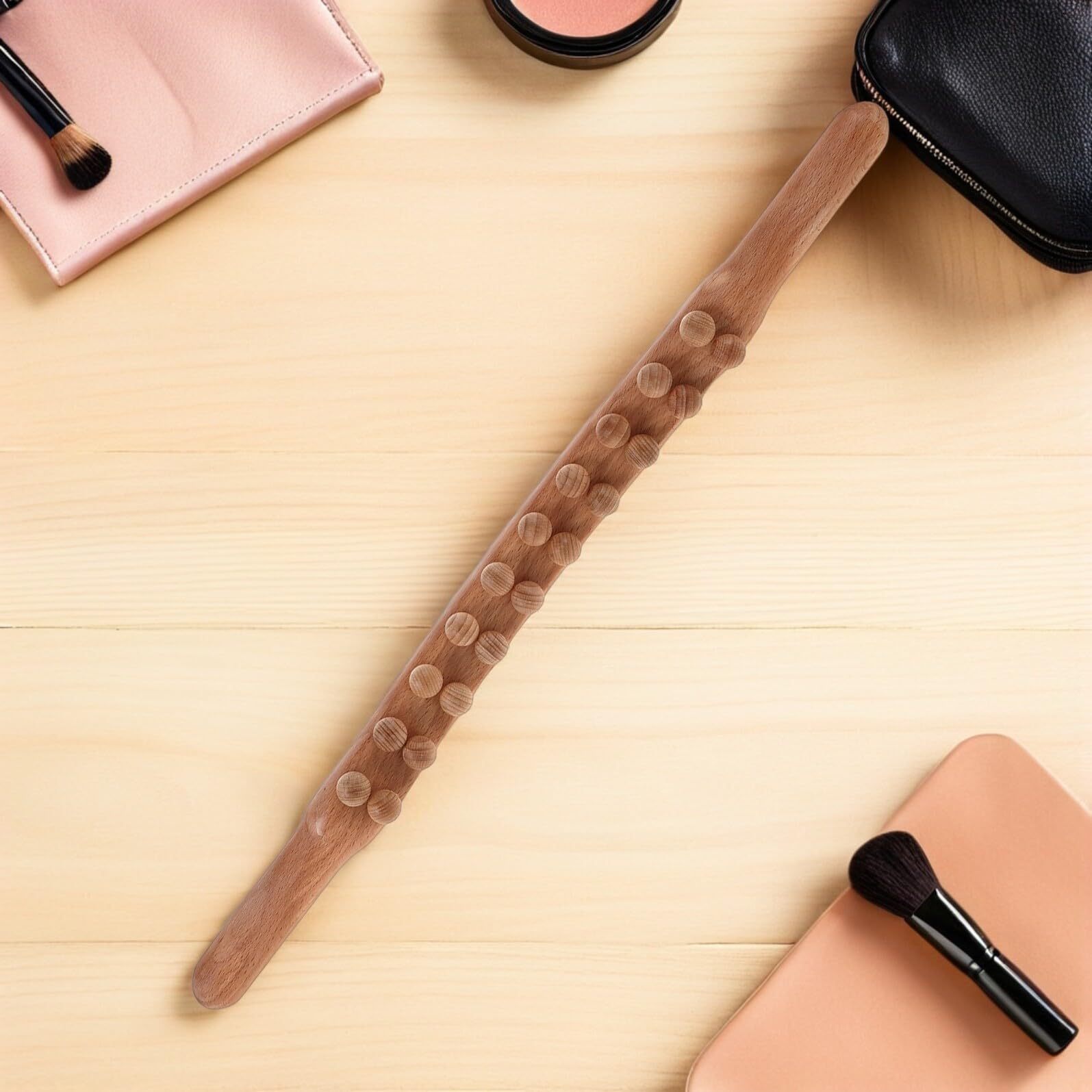 Massagestab mit Doppelter Reihe 2 Stück aus Karbonisiertem Holz Handlicher Gua Sha Roller für Rückenmuskulatur und Hautpflege für Tägliche Anwendung zu Hause