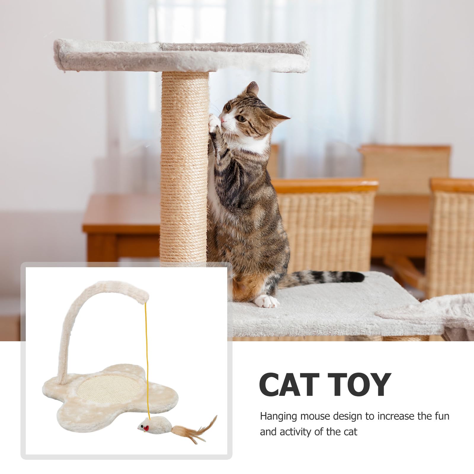 Blumenförmiges Katzen Kratzbrett aus Plüsch mit Hängender Spielzeugmaus für Indoor Katzen Fördert Bewegung und Bietet Eleganten Kratzspaß
