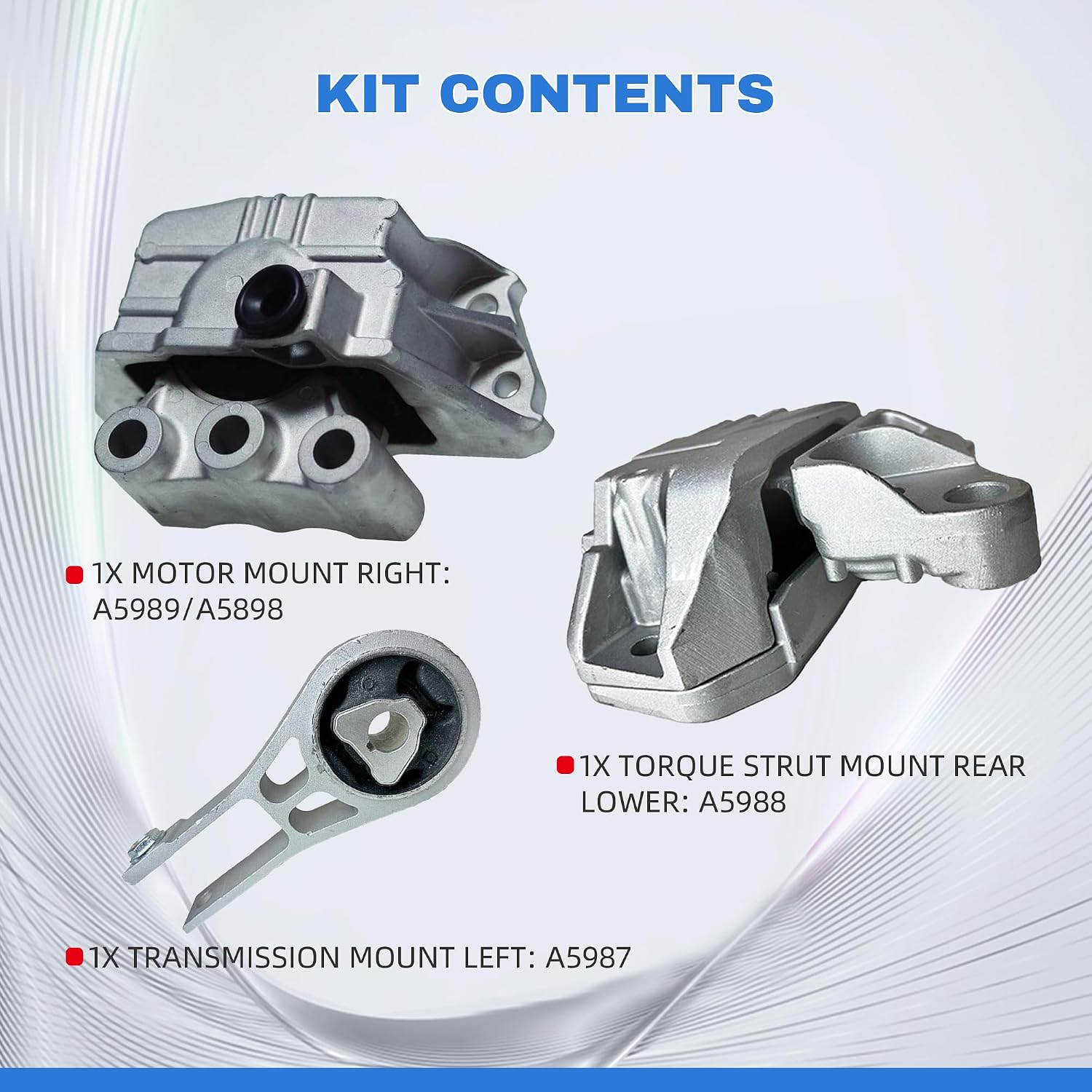 Rear Engine Mount & Transmission Mount Kit Compatible with 2018-2021 Jeep Compass 2.4L, 2019-2021 Jeep Renegade, 2018 Fiat 500X L4 2.4L Rear Motor Mount, A5898/A5989 A5988 A5987
